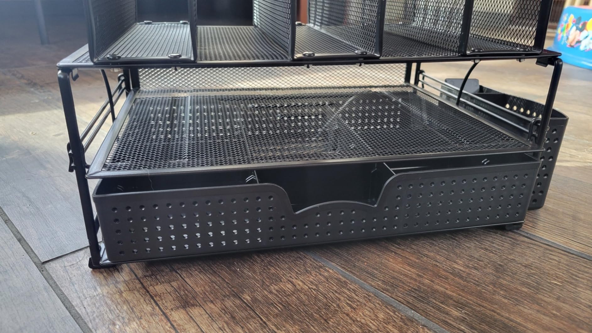 Simple Houseware Mesh Desk Organizer with Sliding Drawer, Double Tray and 5 Upright Sections, Black customer photo 1