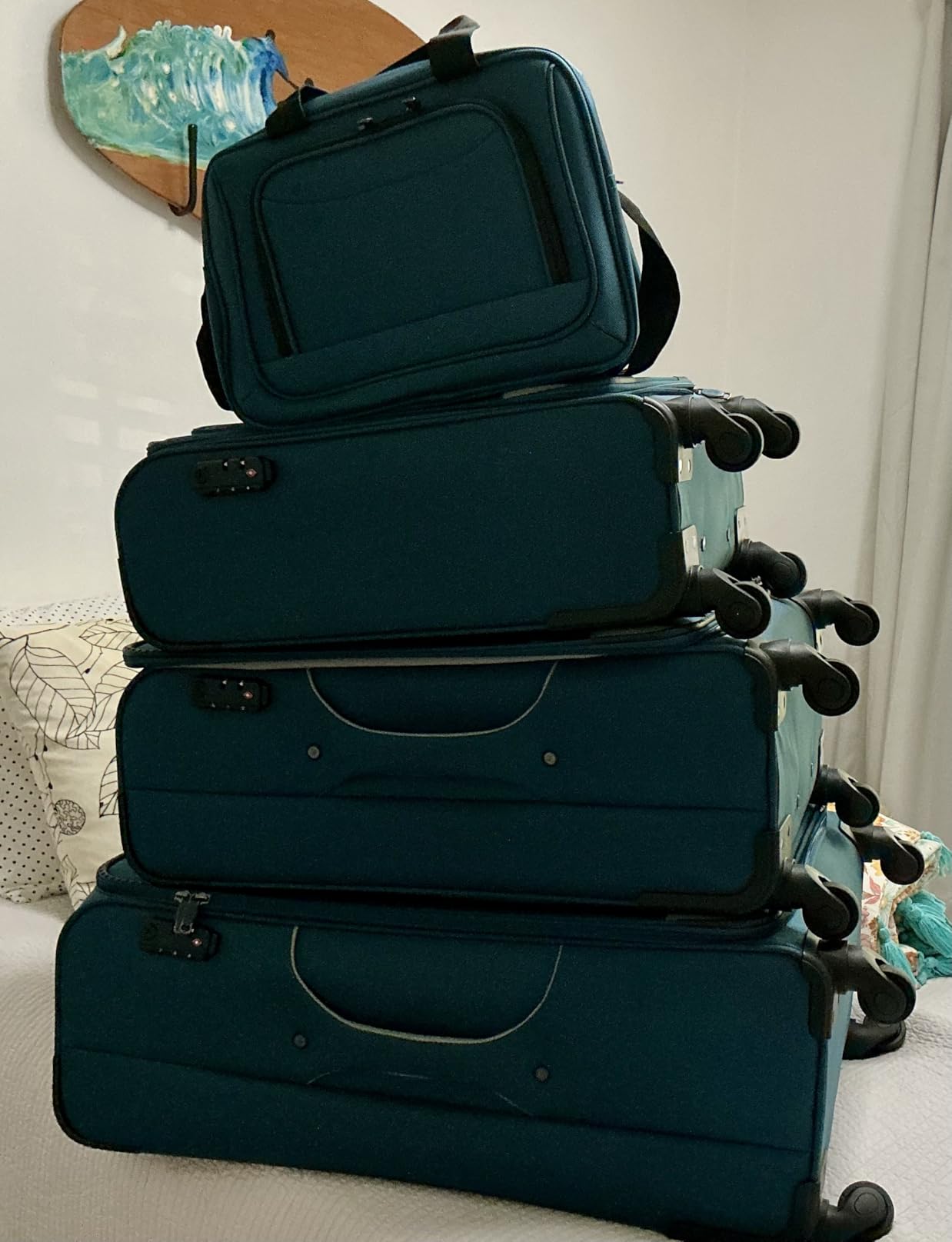 Coolife Luggage 4 Piece Set Suitcase Spinner TSA Lock Softshell lightweight (blue+sliver) customer photo 2
