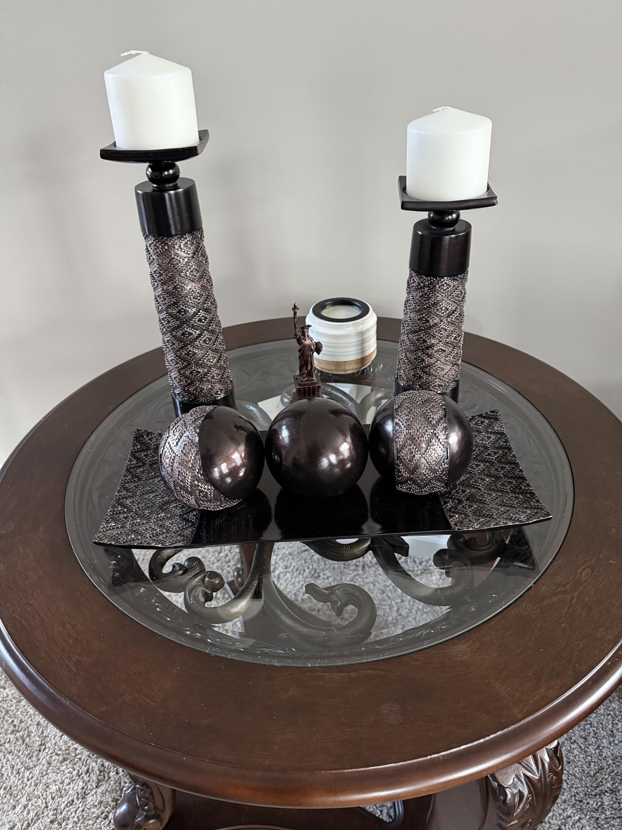 Creative Scents Dublin Brown Pillar Candle Holder Set of 2 - Home Decor Aesthetic, Coffee Table Decor Mantel Centerpieces Table Decorations, Living Room Decor or Dining Tabletop Decor - Gift Packaged customer photo 2