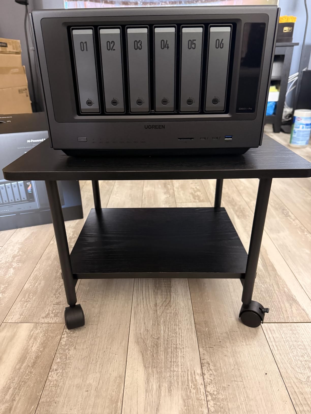 VASAGLE Printer Stand with Locking Wheels, Industrial Mobile Cart, Under Desk Printer Table for Home Office, 18.9 x 15.7 x 13.4 Inches, Storage Shelf, 2-Tier, Ebony Black customer photo 2