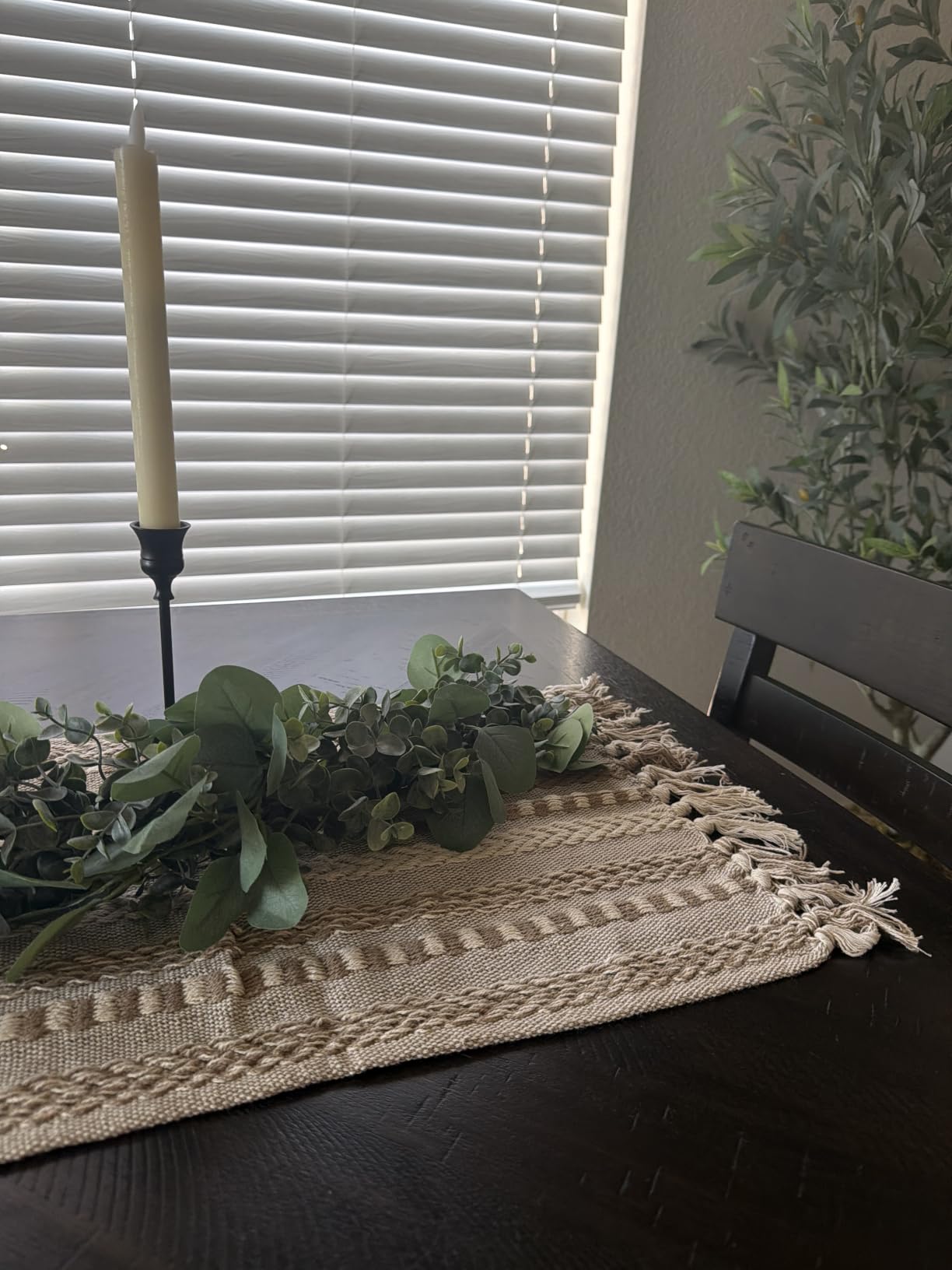 DII Farmhouse Braided Stripe Table Runner Collection, 15x72 (15x77, Fringe Included), Stone customer photo 1