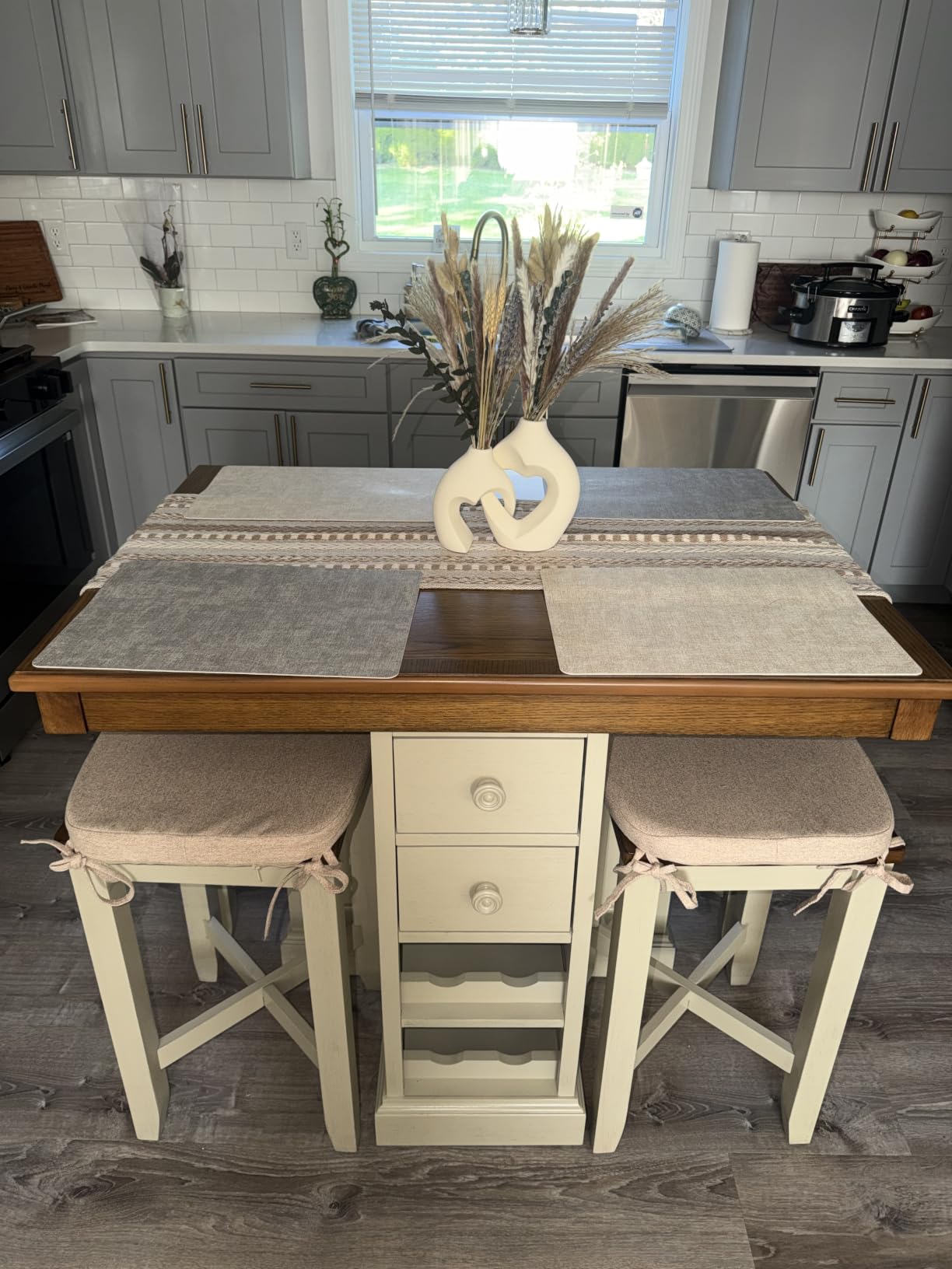 DII Farmhouse Braided Stripe Table Runner Collection, 15x72 (15x77, Fringe Included), Stone customer photo 2