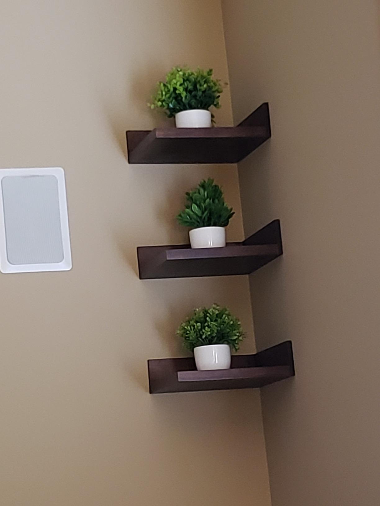 Kate and Laurel Levie Rustic Modern Floating Corner Wood Wall Shelves, 12 x 12 Inches, 2 Pack, Rustic Brown customer photo 1