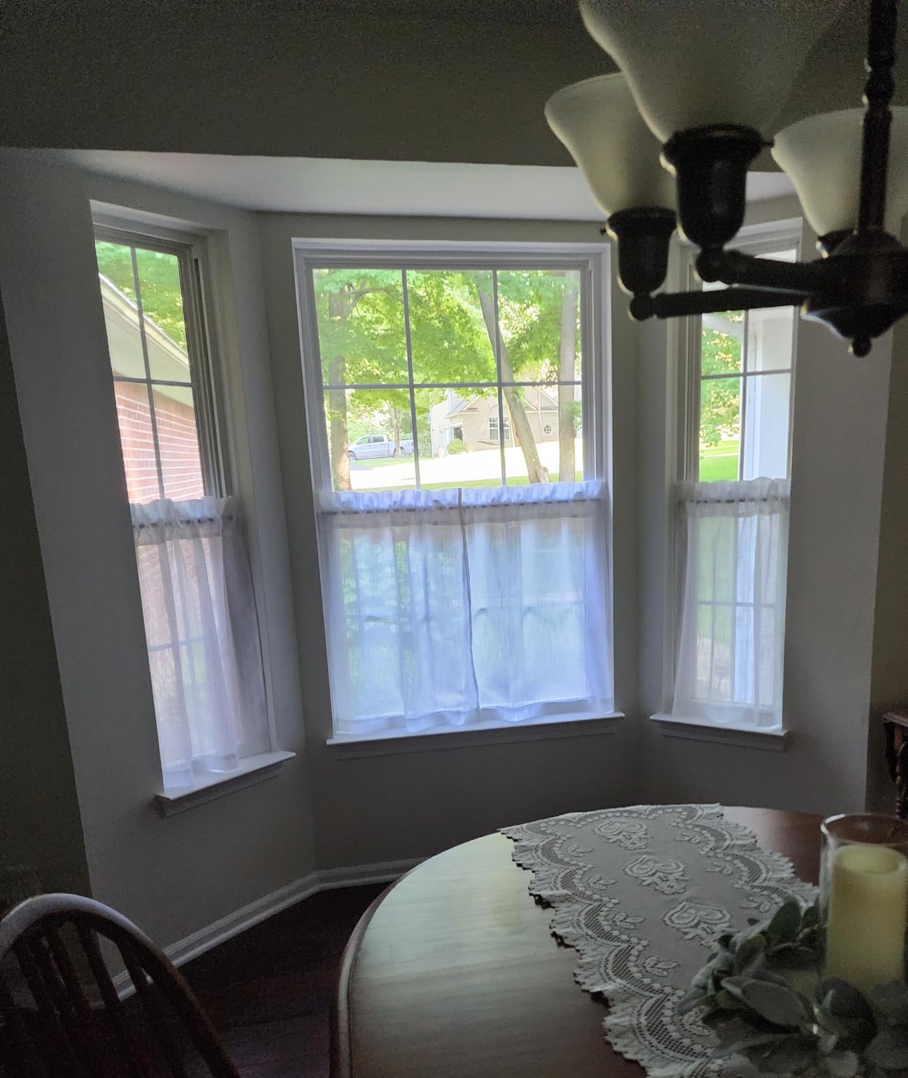 RYB HOME Short Kitchen Valances and Curtain Set for Small Windows | Privacy White Linen Swag Curtains, Semi Sheer Bathroom Tiers, Small Window Decor, for RV Camper Bathment, W36 x L36, 1 Pair customer photo 1