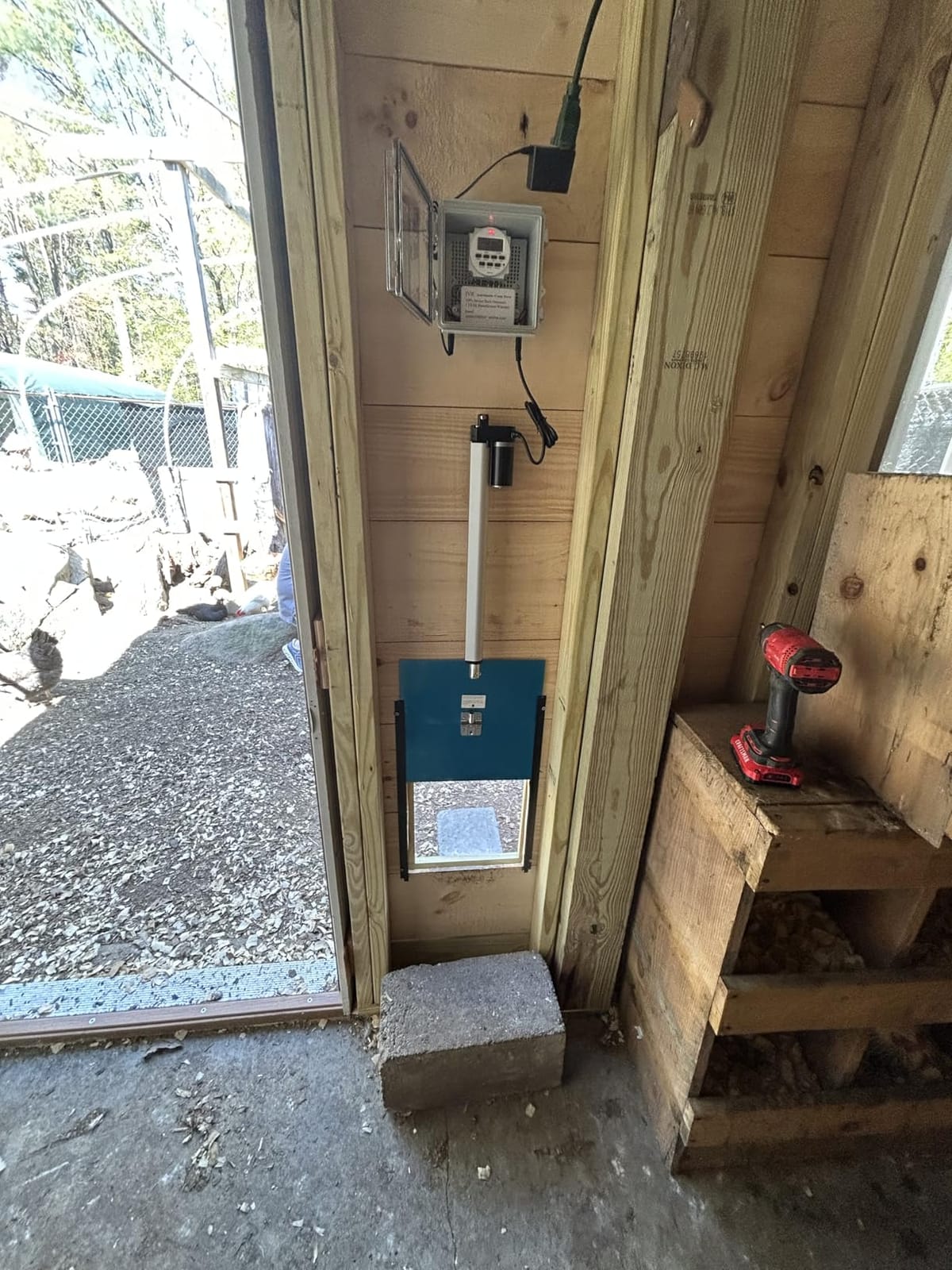 JVR Automatic Chicken Coop Door, Programmable Timer, Anti-Pinch, Aluminum | Heavy-duty aluminum door with industrial screw-rod actuator, anti-pinch sensor, and 11 x 12 in opening; timer schedule only customer photo 1