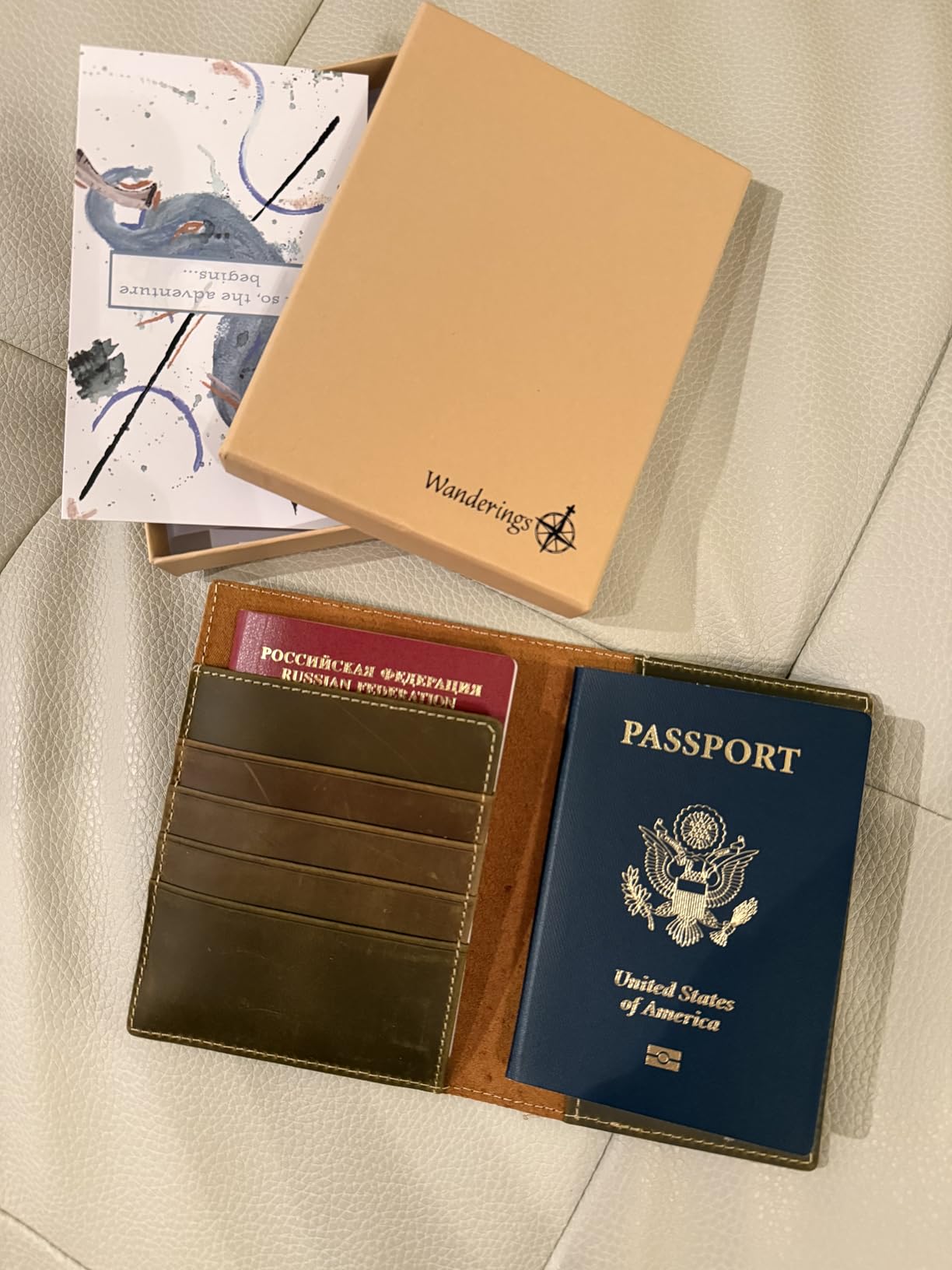 Leather Travel Wallet with Passport Holder - 5.5