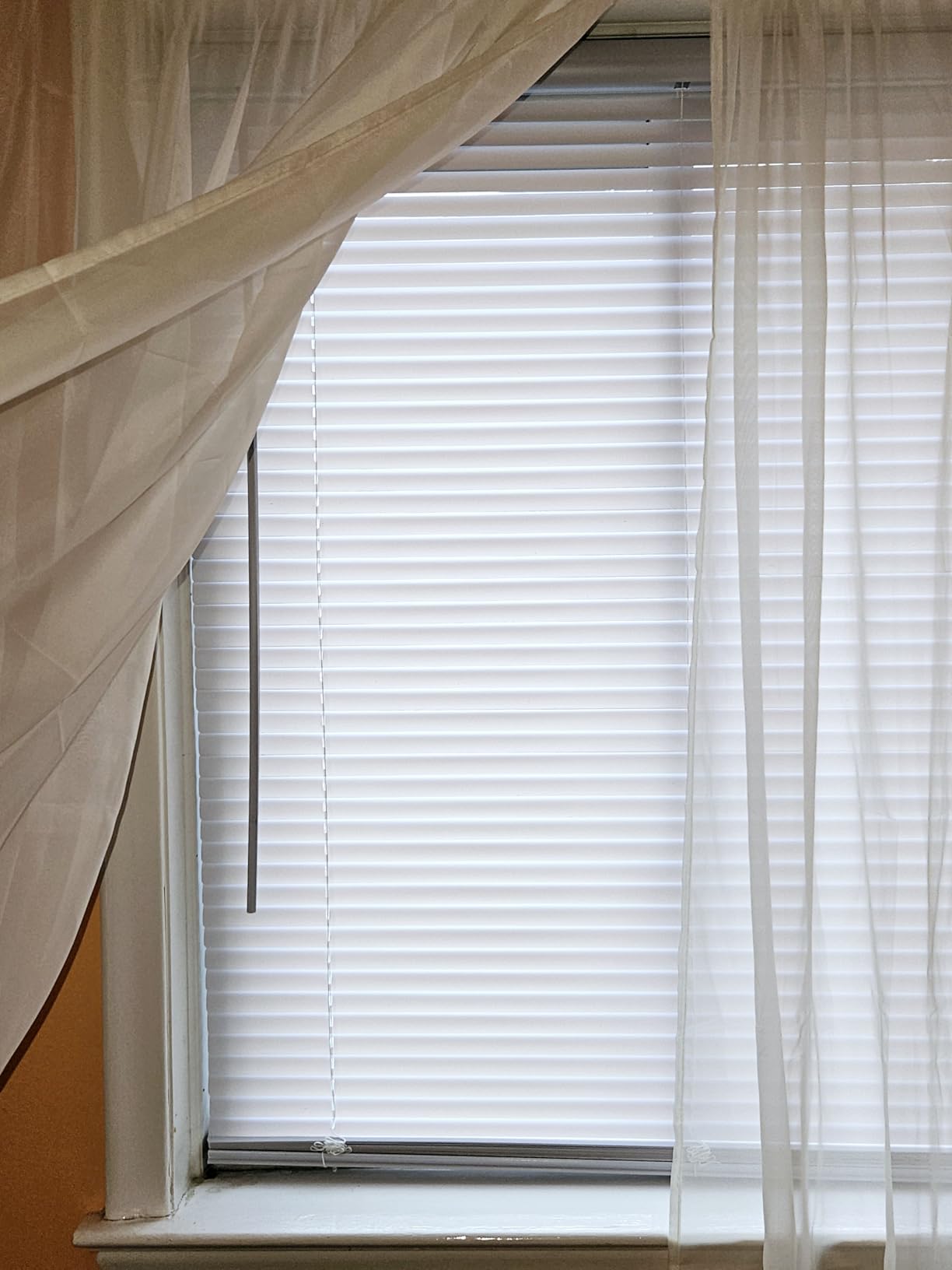 Cordless Light Filtering Mini Blinds for Indoor, 34 x 64 in, Pearl White customer photo 1