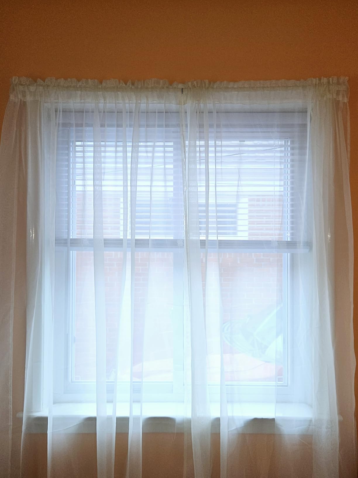 Cordless Light Filtering Mini Blinds for Indoor, 34 x 64 in, Pearl White customer photo 2