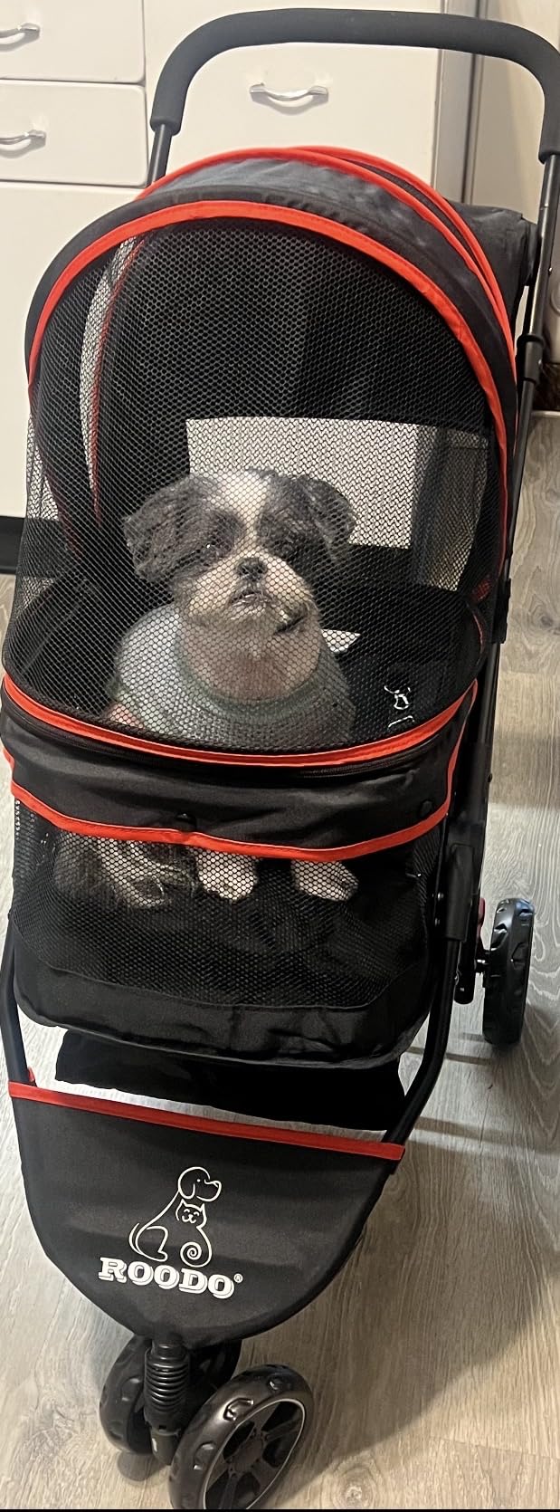 ROODO Escort 3 Wheel Dog Cat Pet Stroller for Small/Medium Dogs Cats Best Lightweight Foldable Portable Compact Jogger All Terrain Travel Pet Gear System Puppy Doggie Bunny Kitty Stroller(Grey) customer photo 1