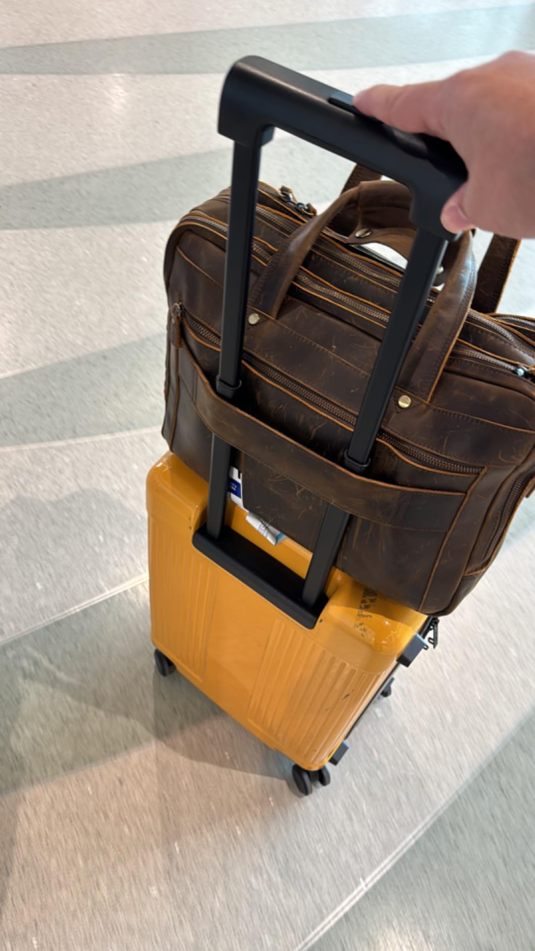 Augus Leather Briefcase for Men 15.6 Inch Laptop Bag Business Travel Large Capacity With Trolley Sleeve YKK Metal Zipper, Brown customer photo 1