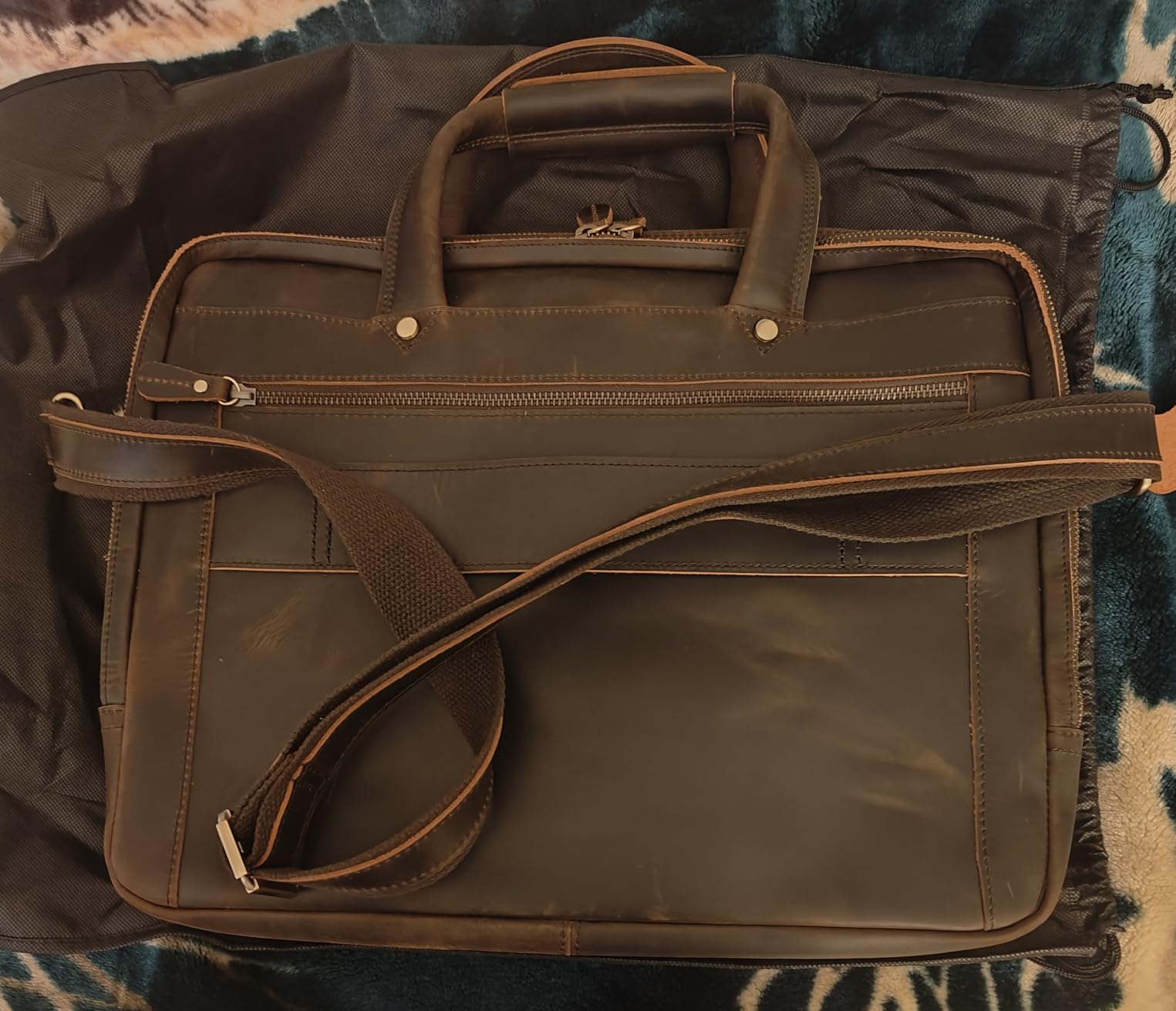 Augus Leather Briefcase for Men 15.6 Inch Laptop Bag Business Travel Large Capacity With Trolley Sleeve YKK Metal Zipper, Brown customer photo 2