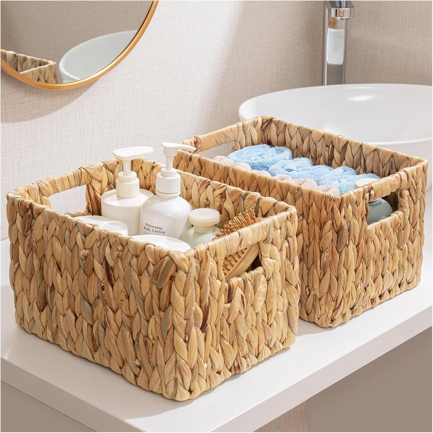 StorageWorks Wicker Basket, Baskets for Organizing, Storage Basket with Built-in Handles, Water Hyacinth Shelves (Medium 2-Pack, Natural Hyacinth) customer photo 2