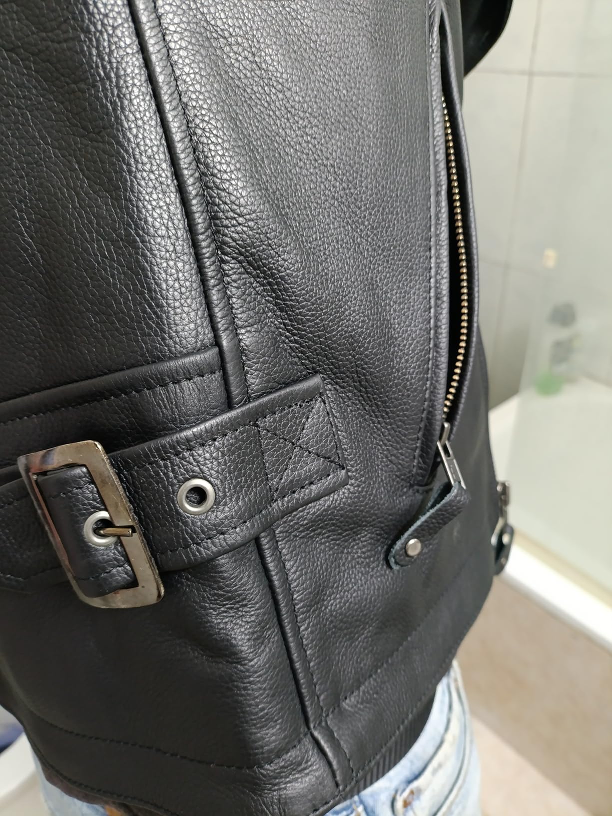 Motorcycle Genuine Leather Jacket - Hand-picked Genuine Top-Grain Cowhide Leather Biker Jacket for Men customer photo 2