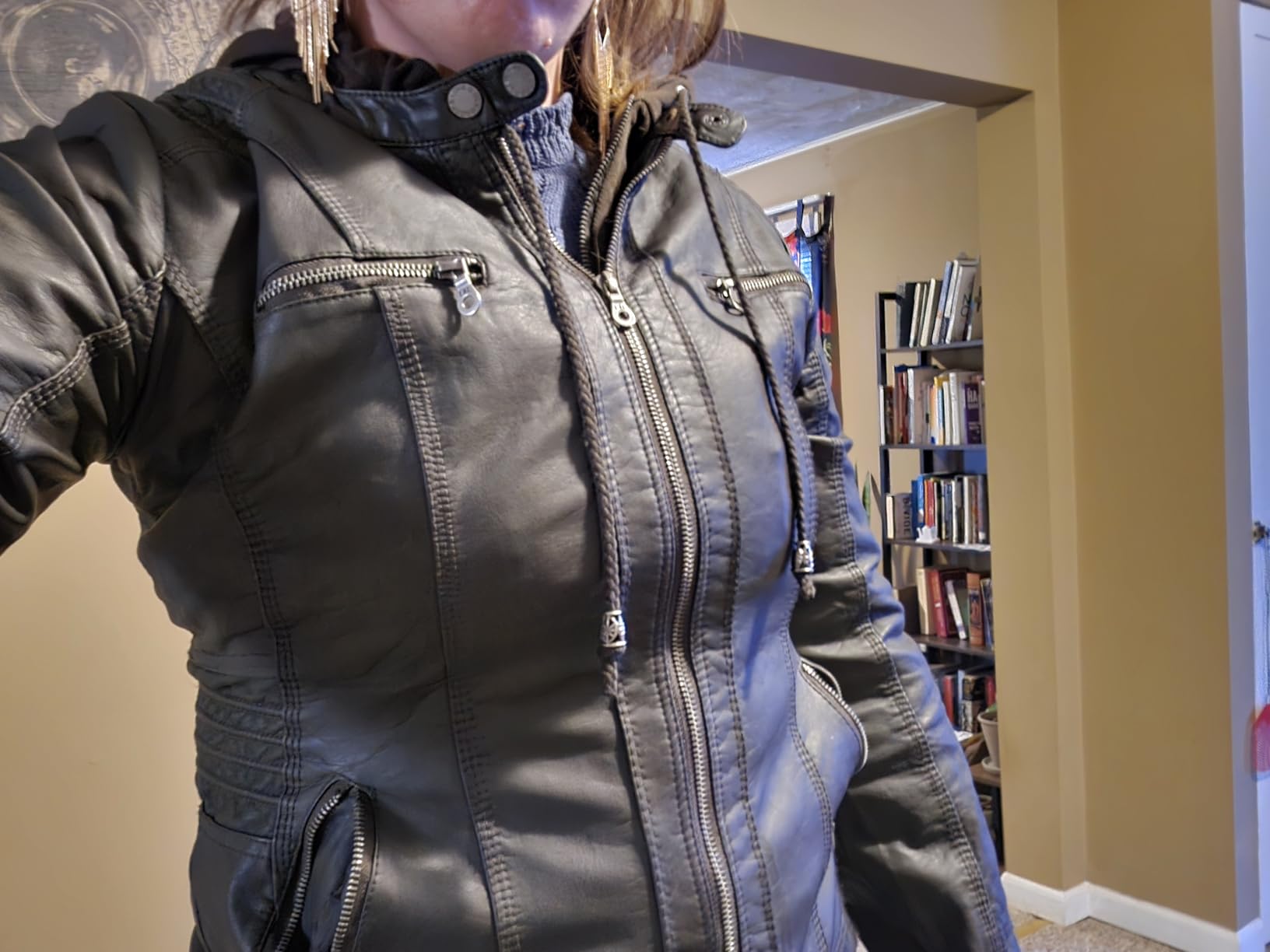 Women's Faux Leather Moto Biker Jacket Coat with Removable or Non-Removable Hood customer photo 2