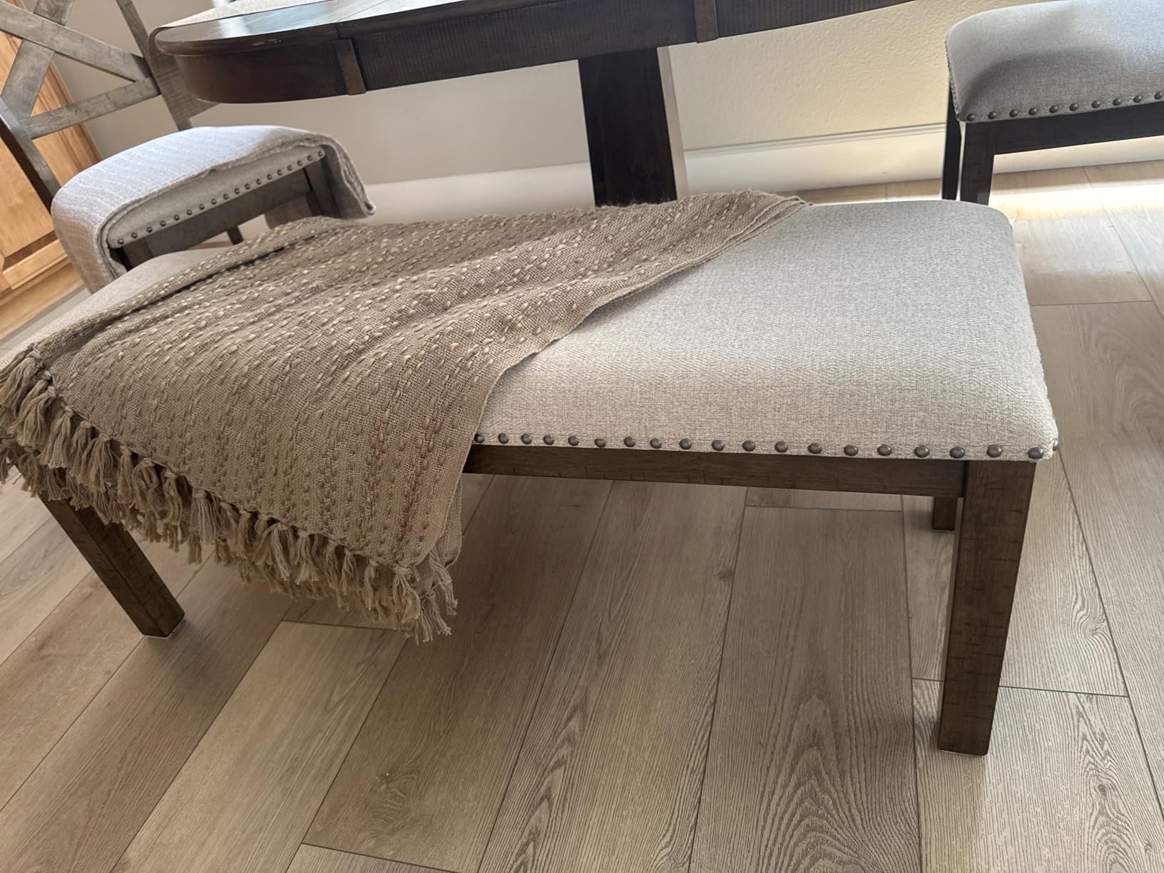 Signature Design by Ashley Moriville Casual Rustic Upholstered Dining Bench, Grey & Brown customer photo 1