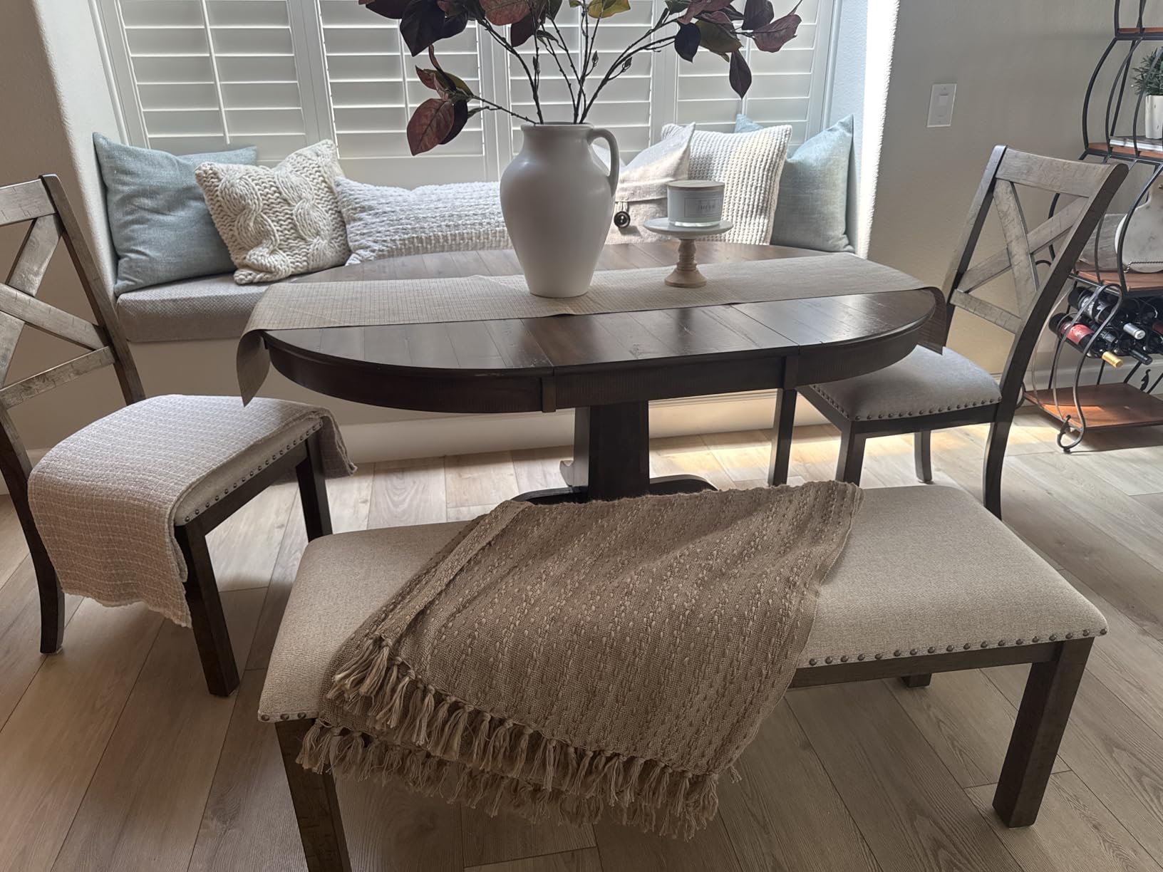 Signature Design by Ashley Moriville Casual Rustic Upholstered Dining Bench, Grey & Brown customer photo 2