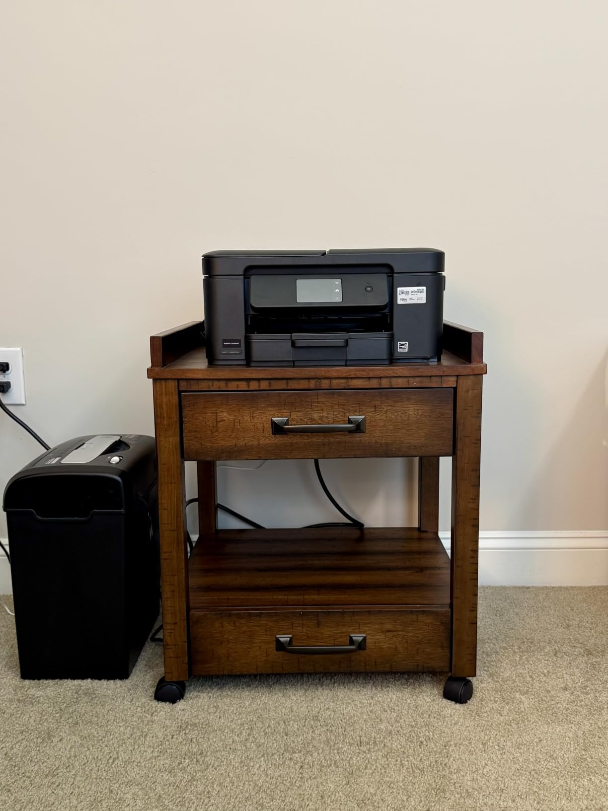 Signature Design by Ashley Baldridge Office Printer Stand, Storage, Electrical Outlets, USB Charging Ports, Wood, 21
