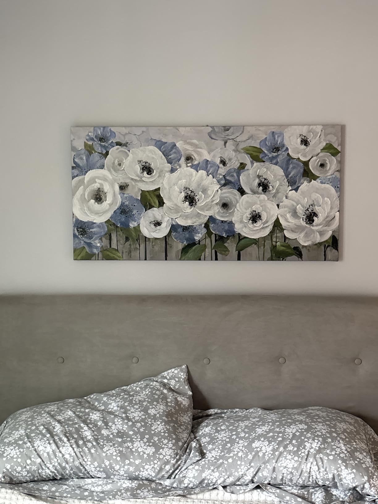Flower Canvas Wall Art for Living Room Large White Blue Flower Picture Giclee Print Painting Wall Decor Framed Artwork Ready to Hang for Home Bedroom Wall Decoration Size 24x48 customer photo 1