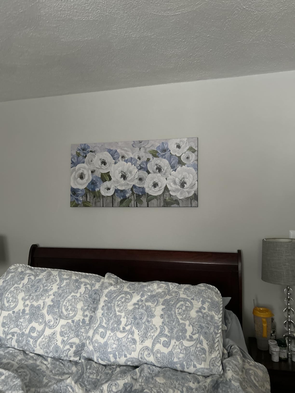 Flower Canvas Wall Art for Living Room Large White Blue Flower Picture Giclee Print Painting Wall Decor Framed Artwork Ready to Hang for Home Bedroom Wall Decoration Size 24x48 customer photo 2
