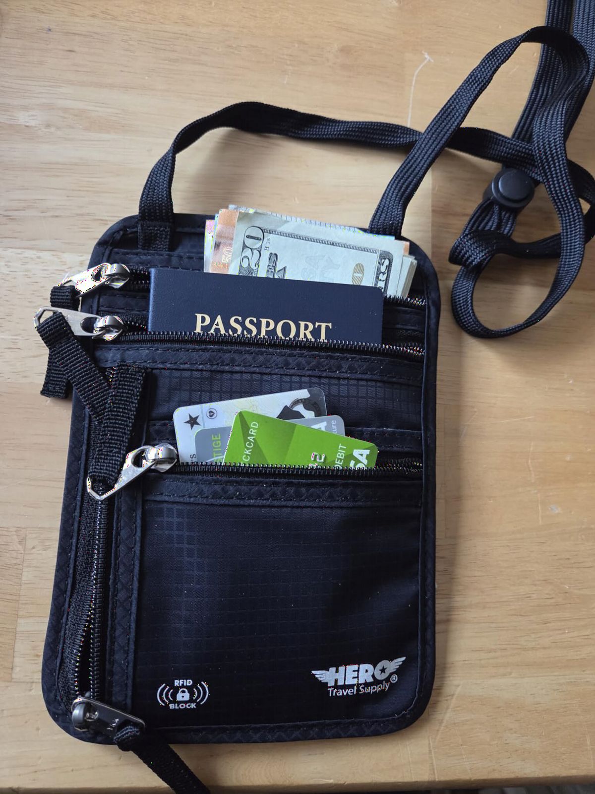 HERO Neck Wallet - RFID Blocking Passport Holder, Easy to Conceal Travel Pouch (Black) customer photo 1