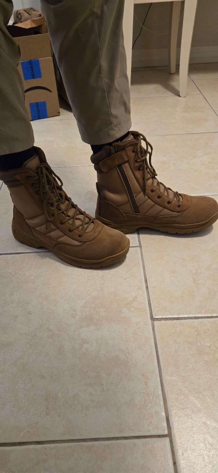 NORTIV 8 Men's Military Tactical Work Boots | Side Zipper Leather Motorcycle Combat Boots Trooper customer photo 1