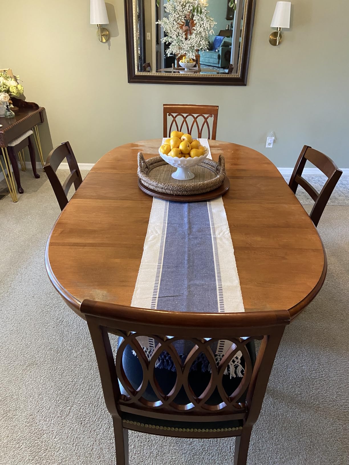 DII Dobby Stripe Table Runner, 13x108, French Blue & Cream Background, Woven Decorative Table Runner customer photo 2