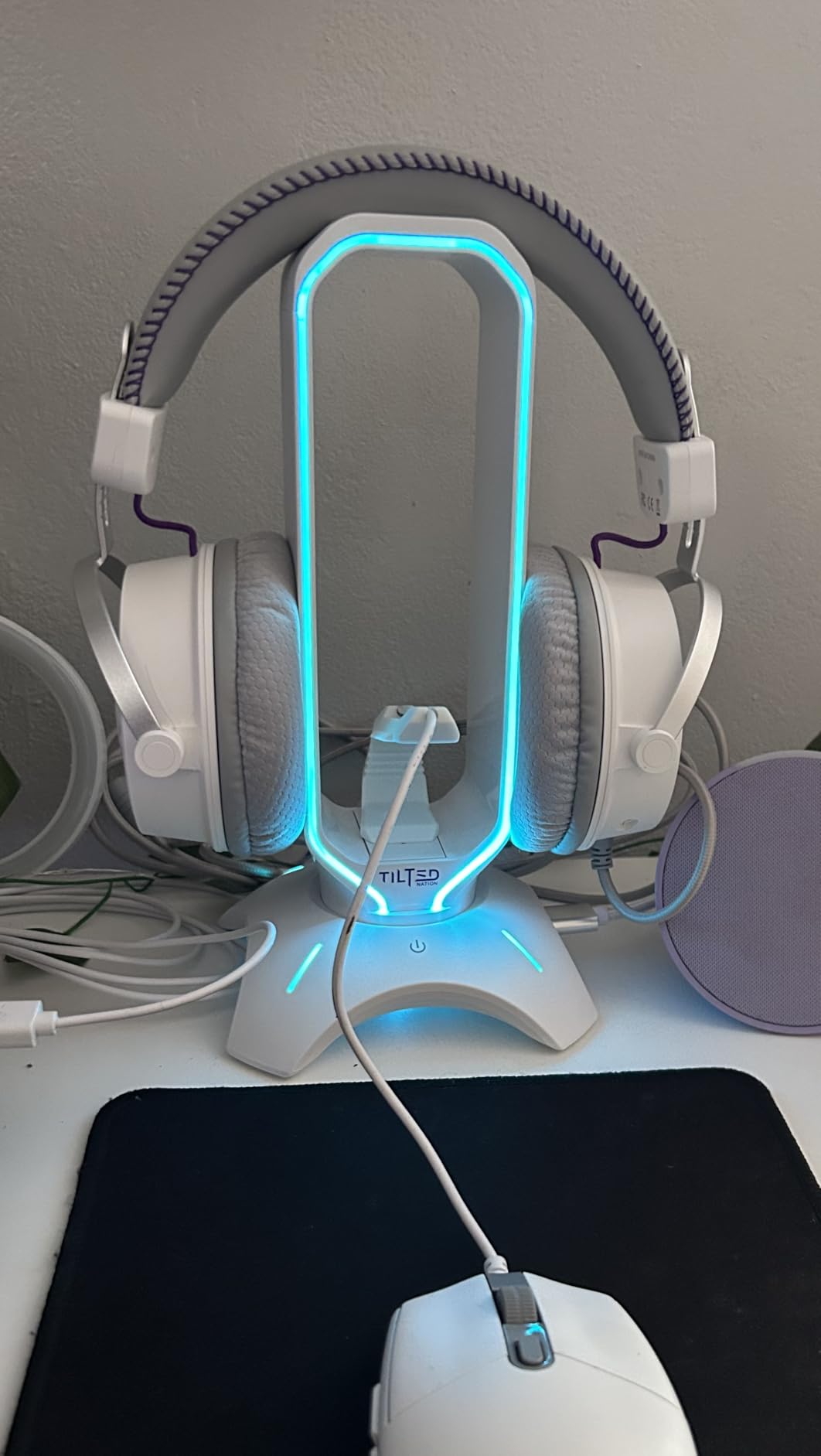 Gaming Headset Stand | RGB Headphone Stand for Desk with Mouse Bungee and USB Hub Gaming Headset Holder customer photo 2