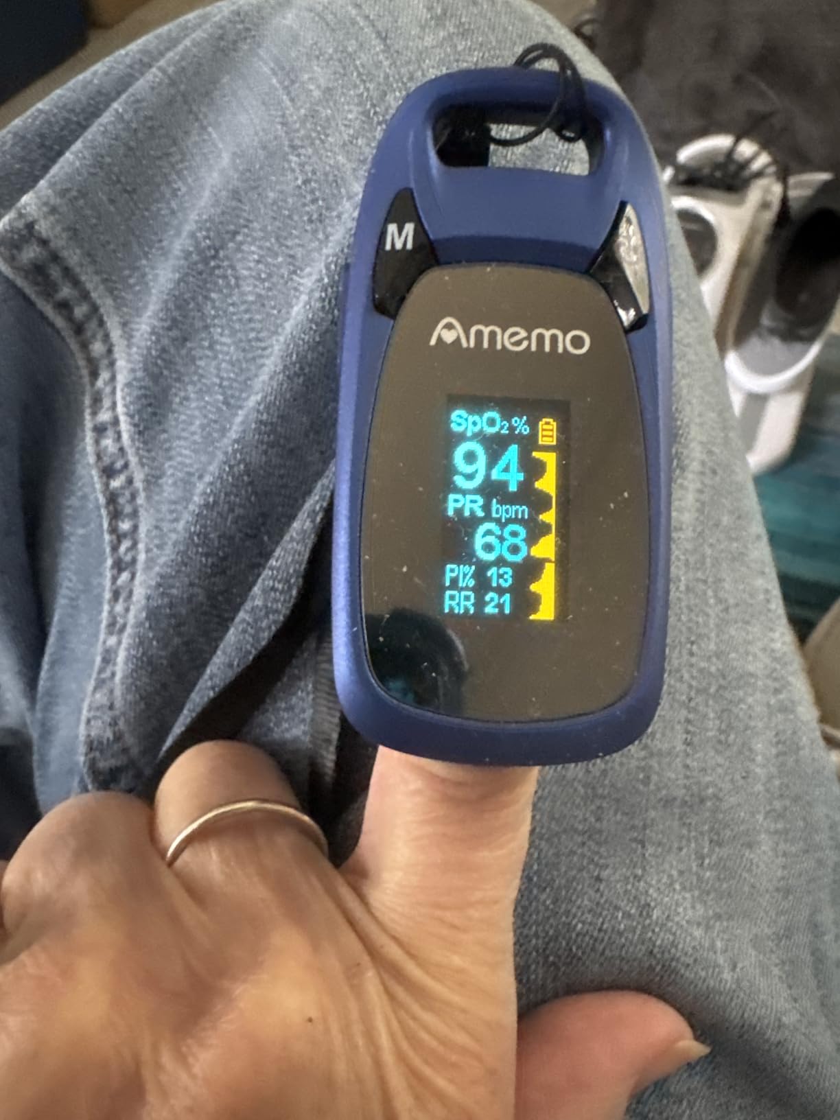 Fingertip Pulse Oximeter with Plethysmograph and Perfusion Index, include carrying case, Large OLED Digital Display Blood Oxygen Saturation Monitor Heart Rate Monitor (Color: Red-Orange) customer photo 2