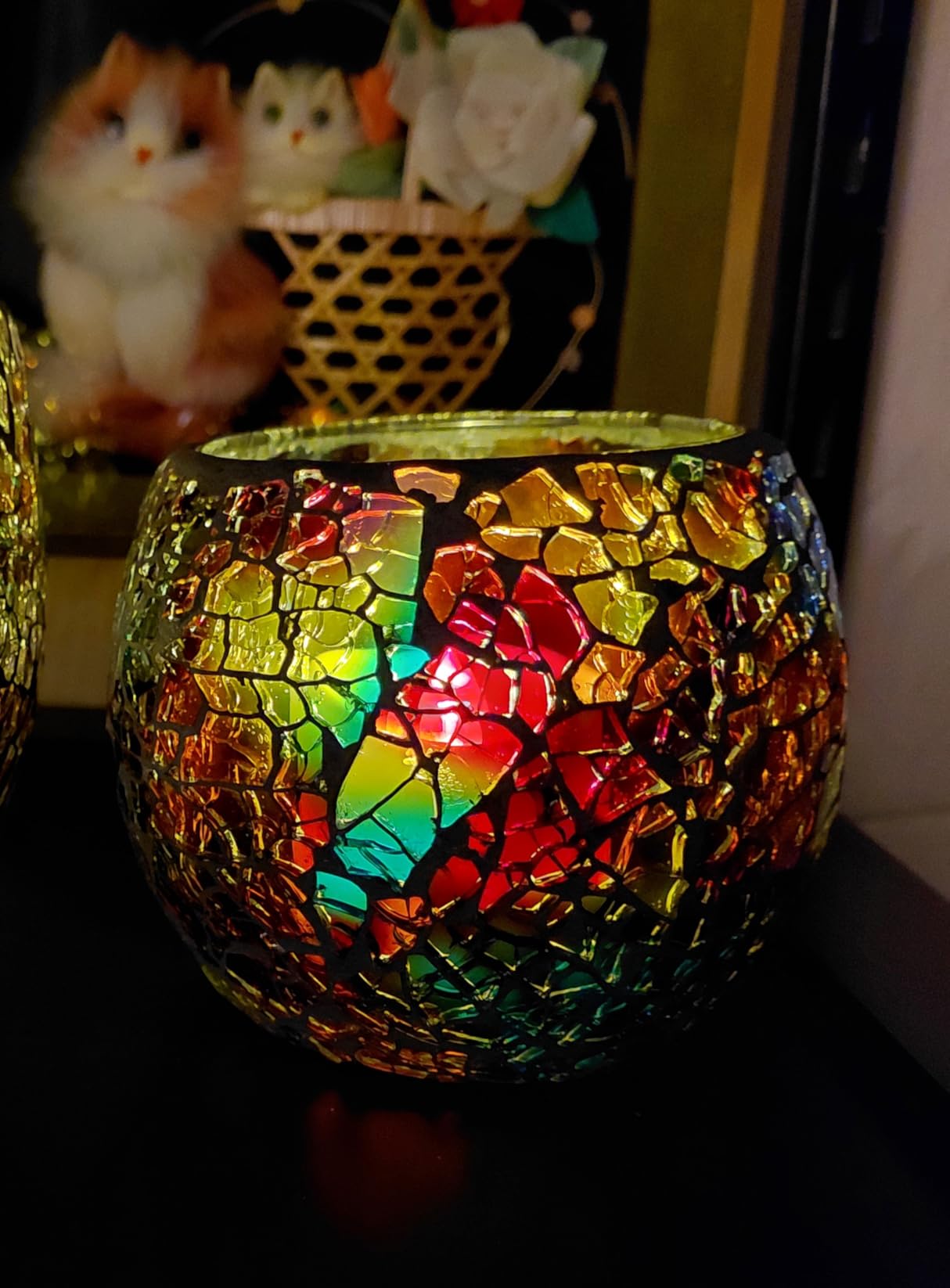 Scented Candle Holder Mosaic Glass Tea Light Holder, Handmade Romantic Glass Tealight Candle Holder for Aromatherapy, Party Decor (Amber) customer photo 1