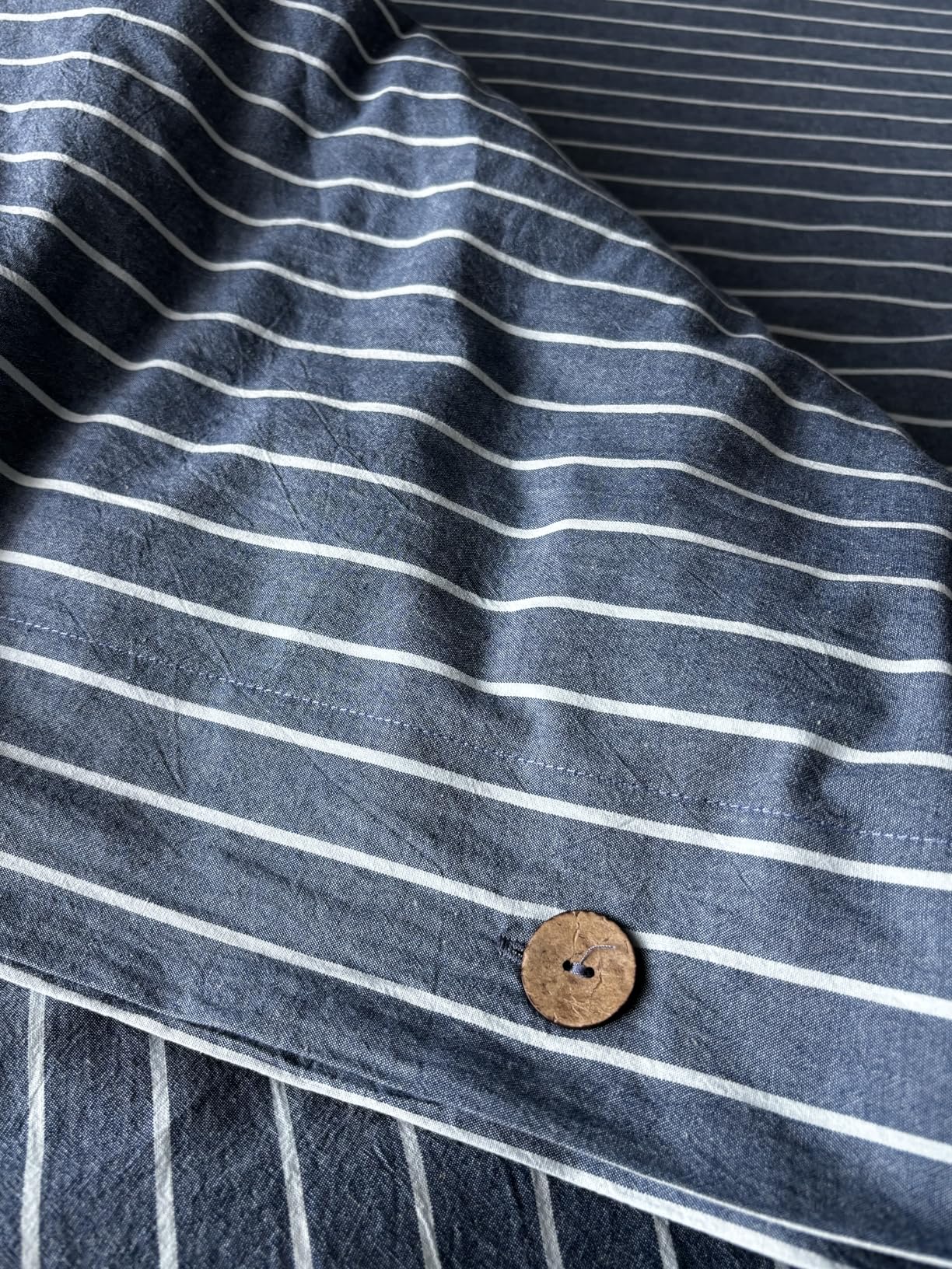 JELLYMONI 100% Washed Cotton Striped Duvet Cover Set Queen, Linen-Like | 100% Washed Cotton, Linen-Look Texture, Oeko-Tex Certified, 8 Corner Ties & Button, Multi-Scene Use customer photo 2