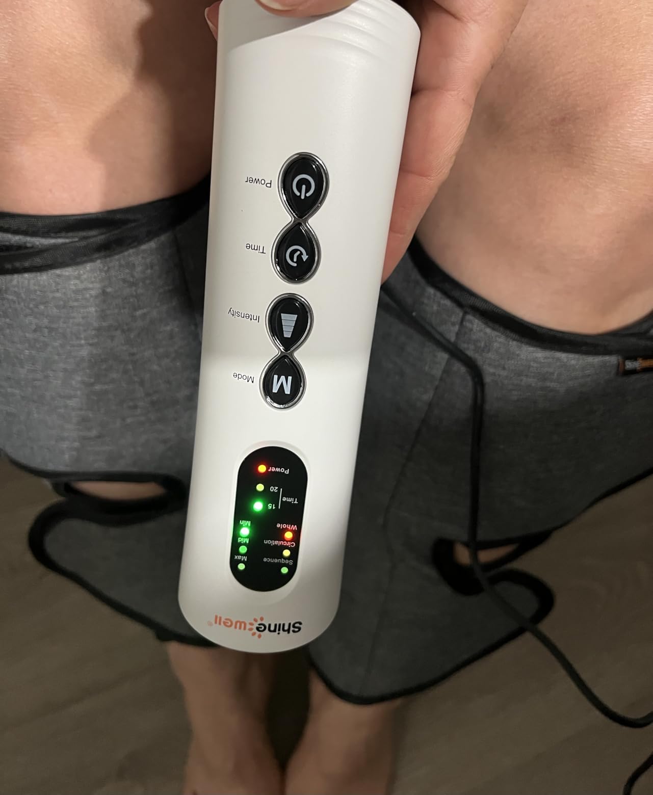 SHINE WELL Leg Compression Massager for Circulation and Pain Relief Fsa, Air Compression Calf Massager with 3 Modes 3 Intensities 2 Timing, for Restless Legs Syndrome Relief, Wellness Gift for Mom Dad customer photo 1