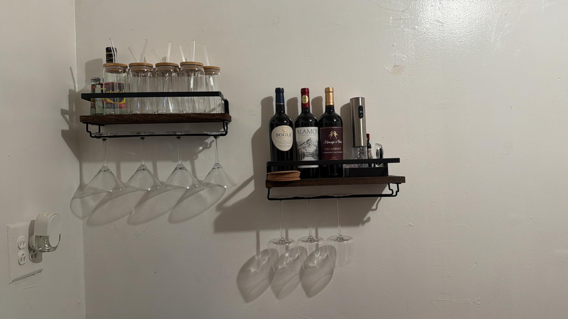 Mkono Wall Mounted Wine Rack Set of 2 Wood Rustic Wine Bottle Glass Floating Shelves with Stemware Hanger Modern Plants Photos Wine Display Storage Holder for Kitchen Dining Room Bar, 17 Inch customer photo 2
