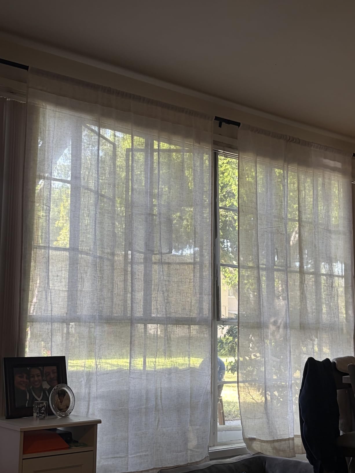 RYB HOME Sheer Linen Textured Curtains 95 inches Long for Patio Door | Semi Sheers Drapes Light Airy Fabric, Light Airy, Breathable Fabric, for Living Room Dining, White, W70 x L95, 2 Panels customer photo 1