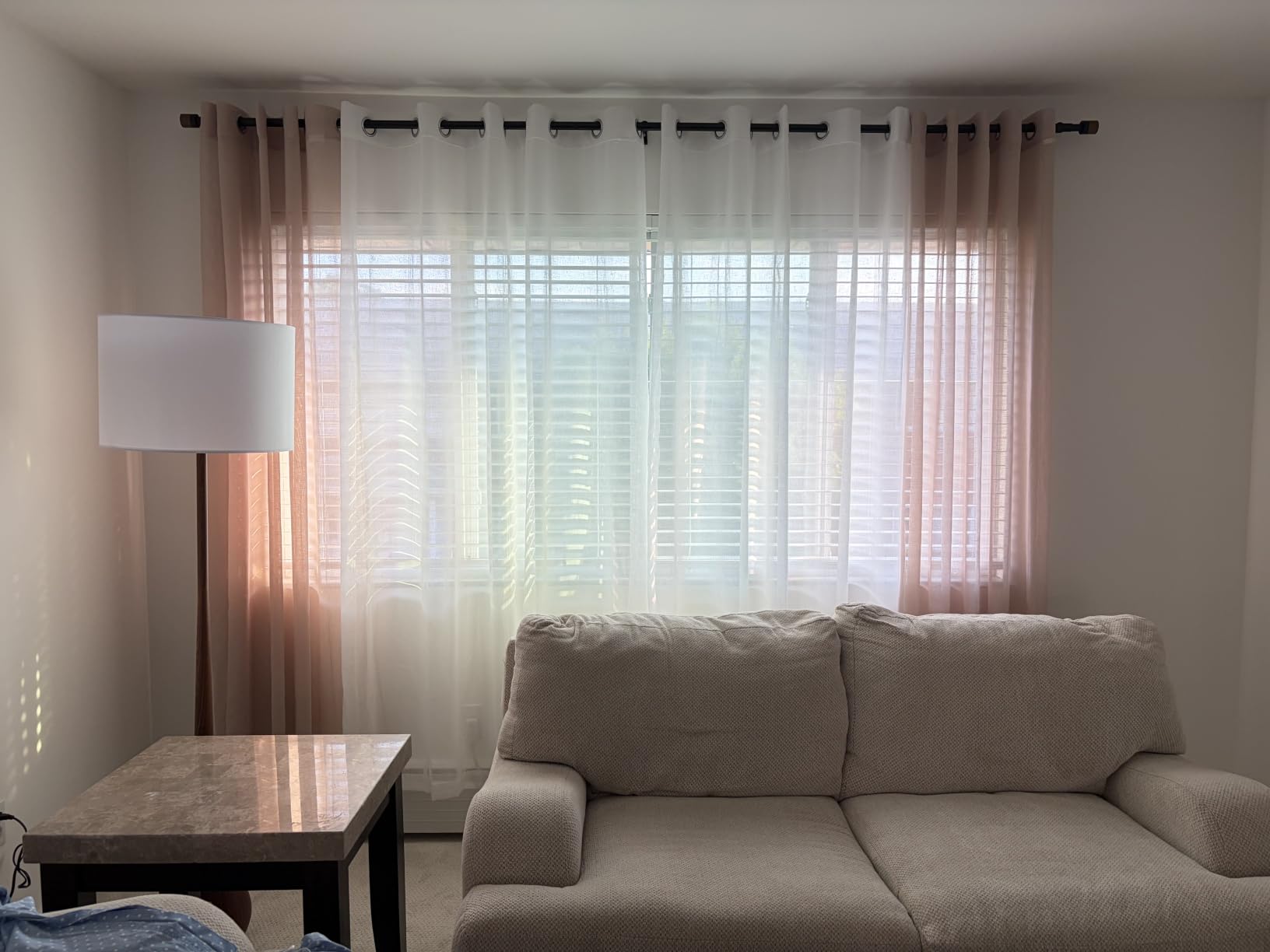 NICETOWN Linen Sheer Curtains 96 inches Long for Living Room, Bedroom Curtains 2 Panels Set Grommet Semi Sheer Privacy with Light Filtering Flax Open Linen Weave Drapes, W52 x L96, White customer photo 2