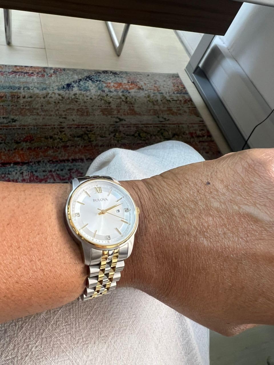 Bulova Ladies' Classic Diamond Two-Tone Gold Stainless Steel 3-Hand Calendar Date Quartz Watch customer photo 1