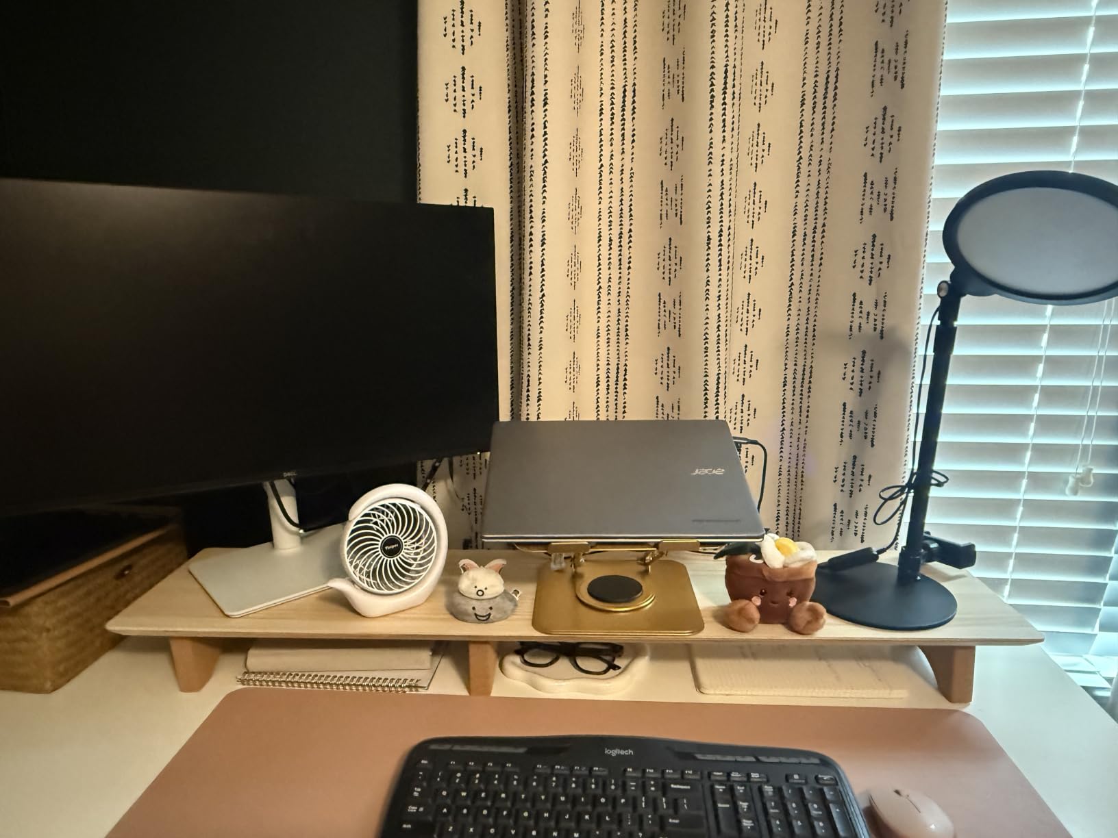 Aothia Solid Wood Dual Monitor Stand Riser for Desk, 43 Inch Black Walnut Computer Monitor Riser with Cork Legs, Extra Long Desktop Organizer Shelf for 2 Monitors, Laptop & Printer customer photo 1