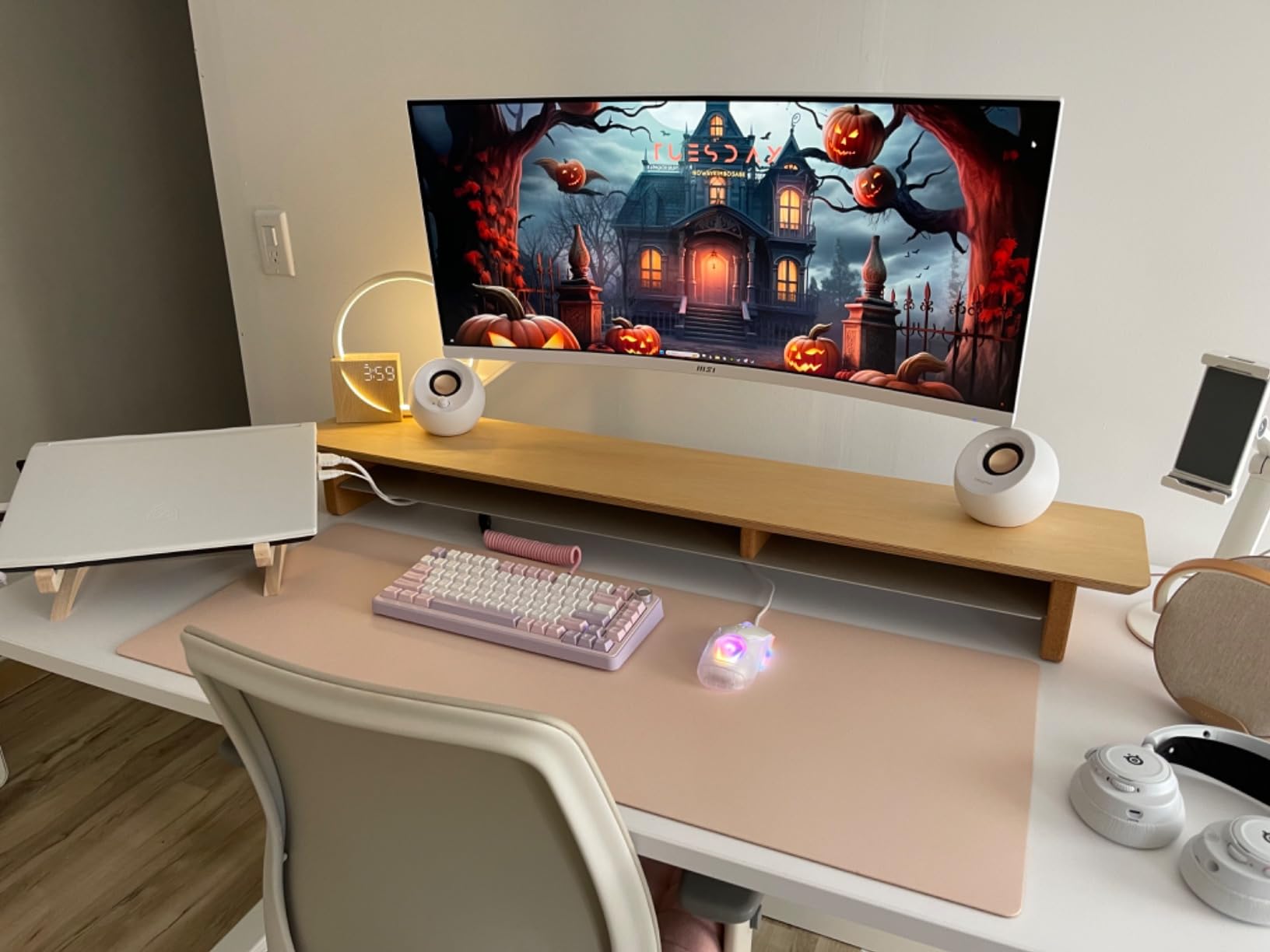 Aothia Solid Wood Dual Monitor Stand Riser for Desk, 43 Inch Black Walnut Computer Monitor Riser with Cork Legs, Extra Long Desktop Organizer Shelf for 2 Monitors, Laptop & Printer customer photo 2