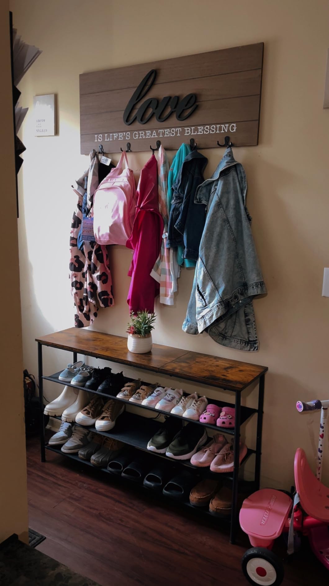 VASAGLE Shoe Rack, 4-Tier Shoe Storage Organizer for Entryway and Closet, Holds 9-12 Pairs of Shoes, 3 Fabric Shelves, Steel Frame, Industrial, Rustic Brown and Black ULBS035B01 customer photo 1