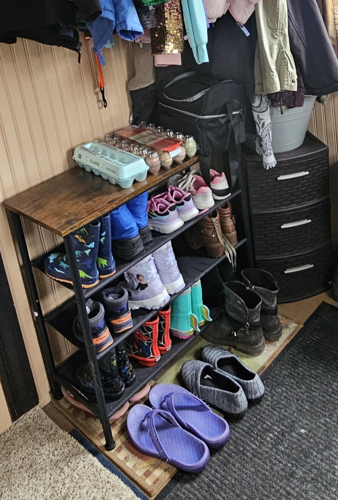 VASAGLE Shoe Rack, 4-Tier Shoe Storage Organizer for Entryway and Closet, Holds 9-12 Pairs of Shoes, 3 Fabric Shelves, Steel Frame, Industrial, Rustic Brown and Black ULBS035B01 customer photo 2