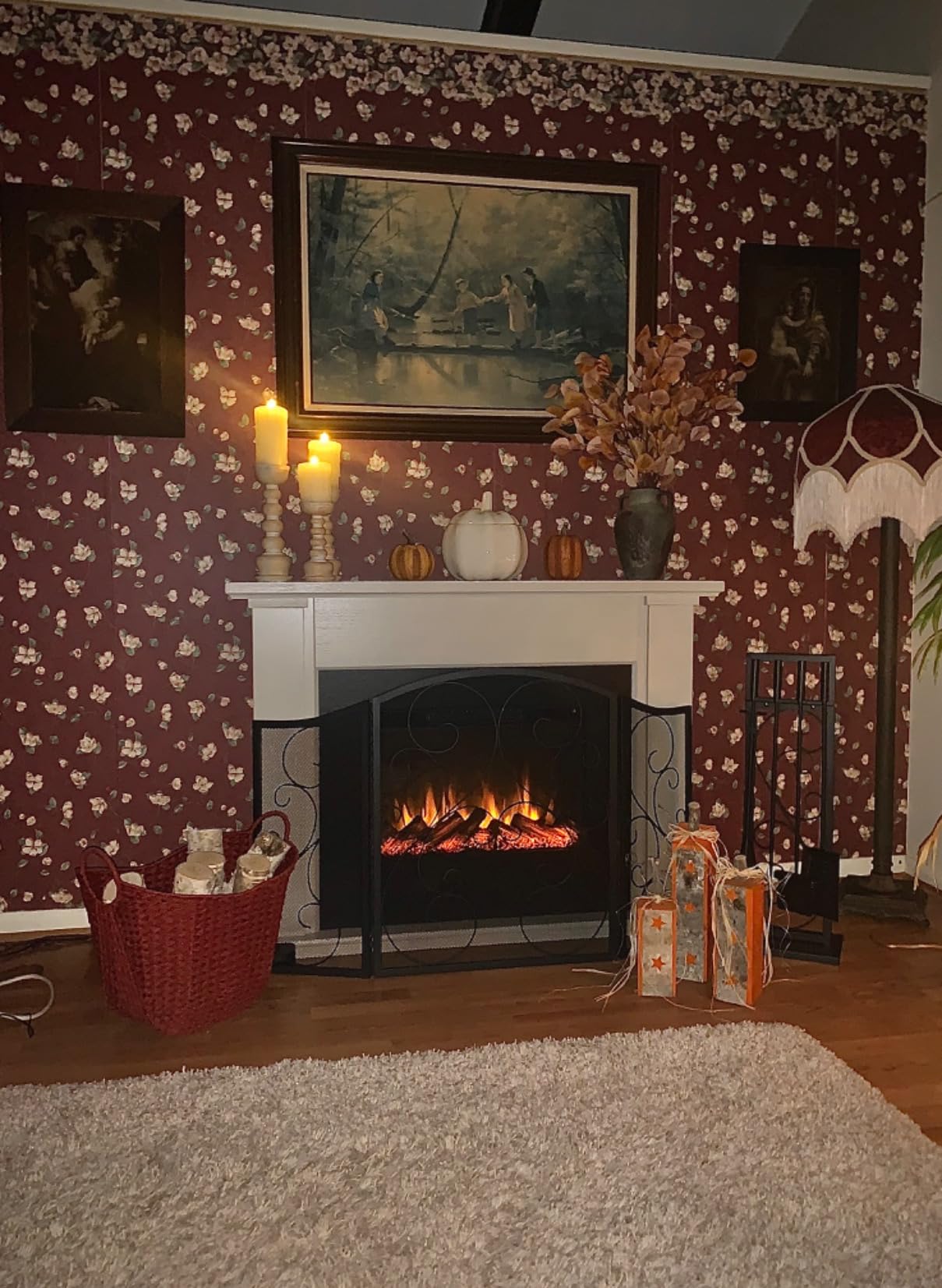 Fire Beauty 3 Panel Wrought Iron Fireplace Screen 48x30 Inch(Sanded Black) | Blocks flying embers to protect kids and pets. Foldable iron screen for easy storage and quick setup. customer photo 1
