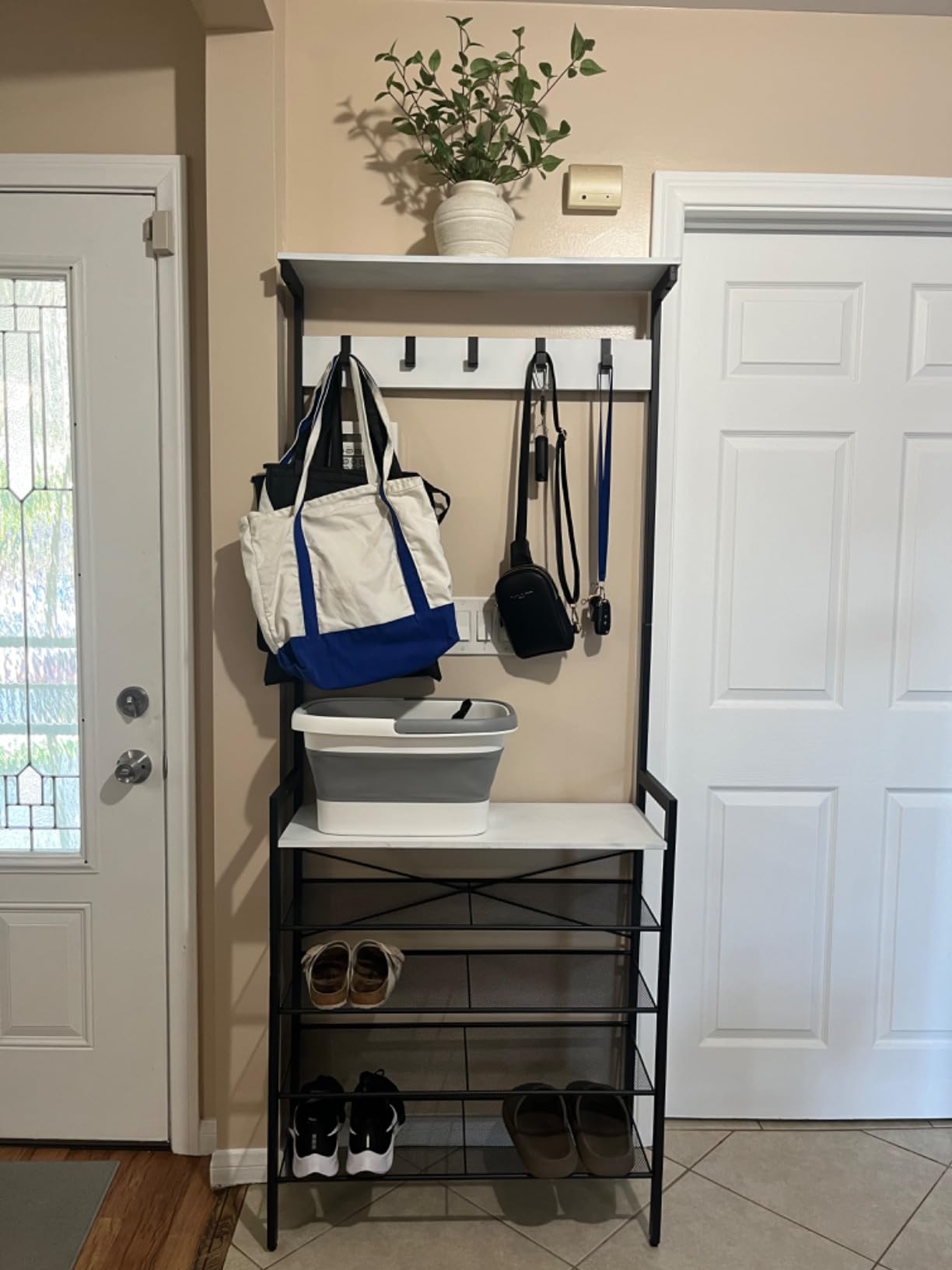 HOOBRO Hall Tree with Bench, Coat Rack with Shoe Storage, Shoe and Coat Rack, 5-Tier Entryway Shoe Storage, 5 Hooks, for 12-16 Pairs, Industrial, Hallway, Foyer, Mudroom, Rustic Brown BF74MT01 customer photo 2