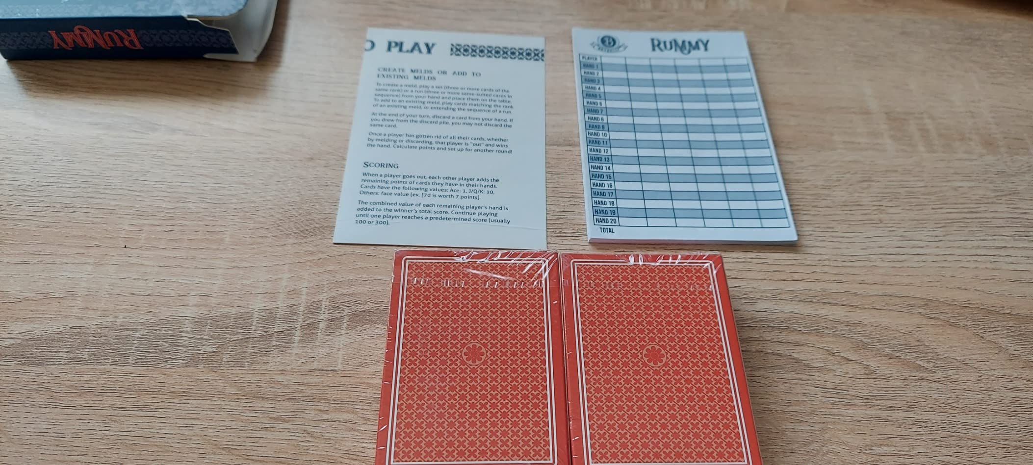 Rummy Card Game Kit - Classic Family Melding Game for 2-6 Players - Two Plastic-Coated Poker-Size, Standard Index Decks of 54 Cards + 25 Tear-Away Score Pads + Full Instructions for Gin Rummy customer photo 2