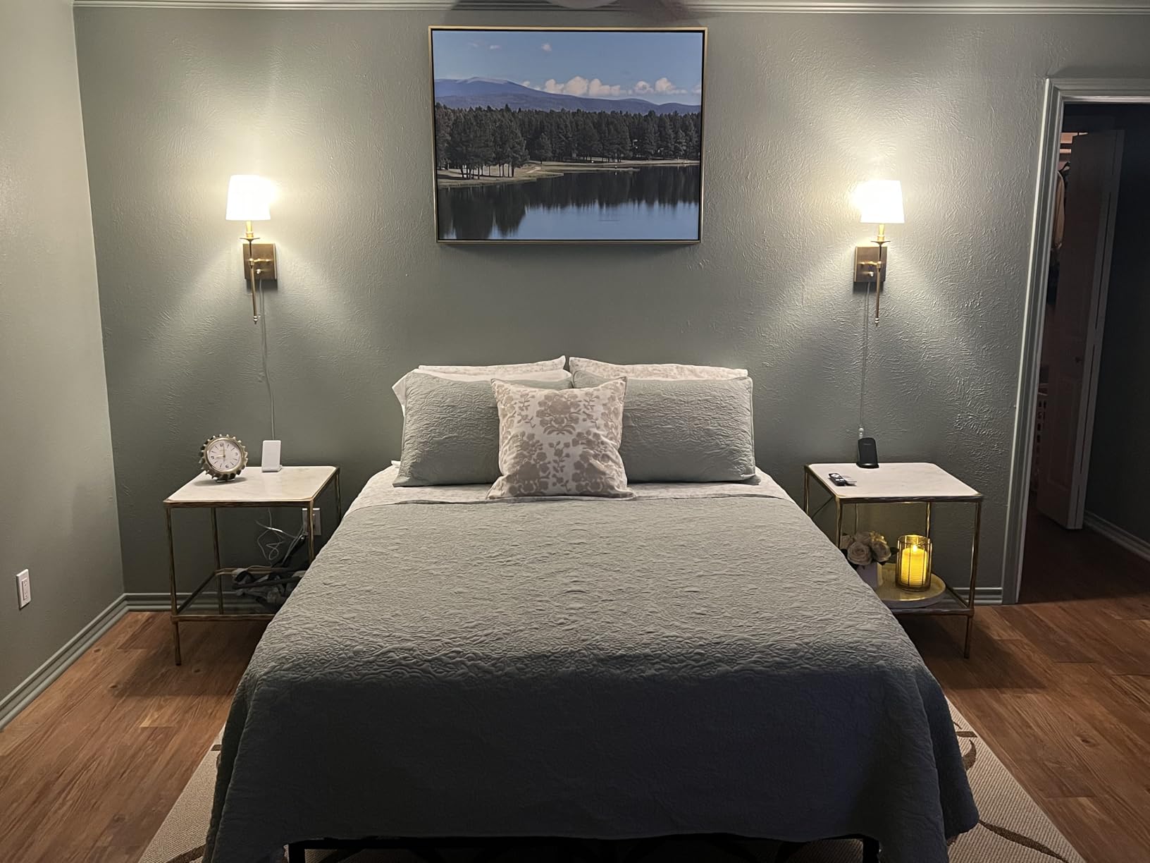 Dimmable Wall Sconces Set of Two, Plug in Wall Sconces White Fabric Shade, Wall Lamp for Bedroom, Living room, Plug in Wall Light Sconces Wall Decor Set of 2, LED Bulbs Included, Antique Brass customer photo 1