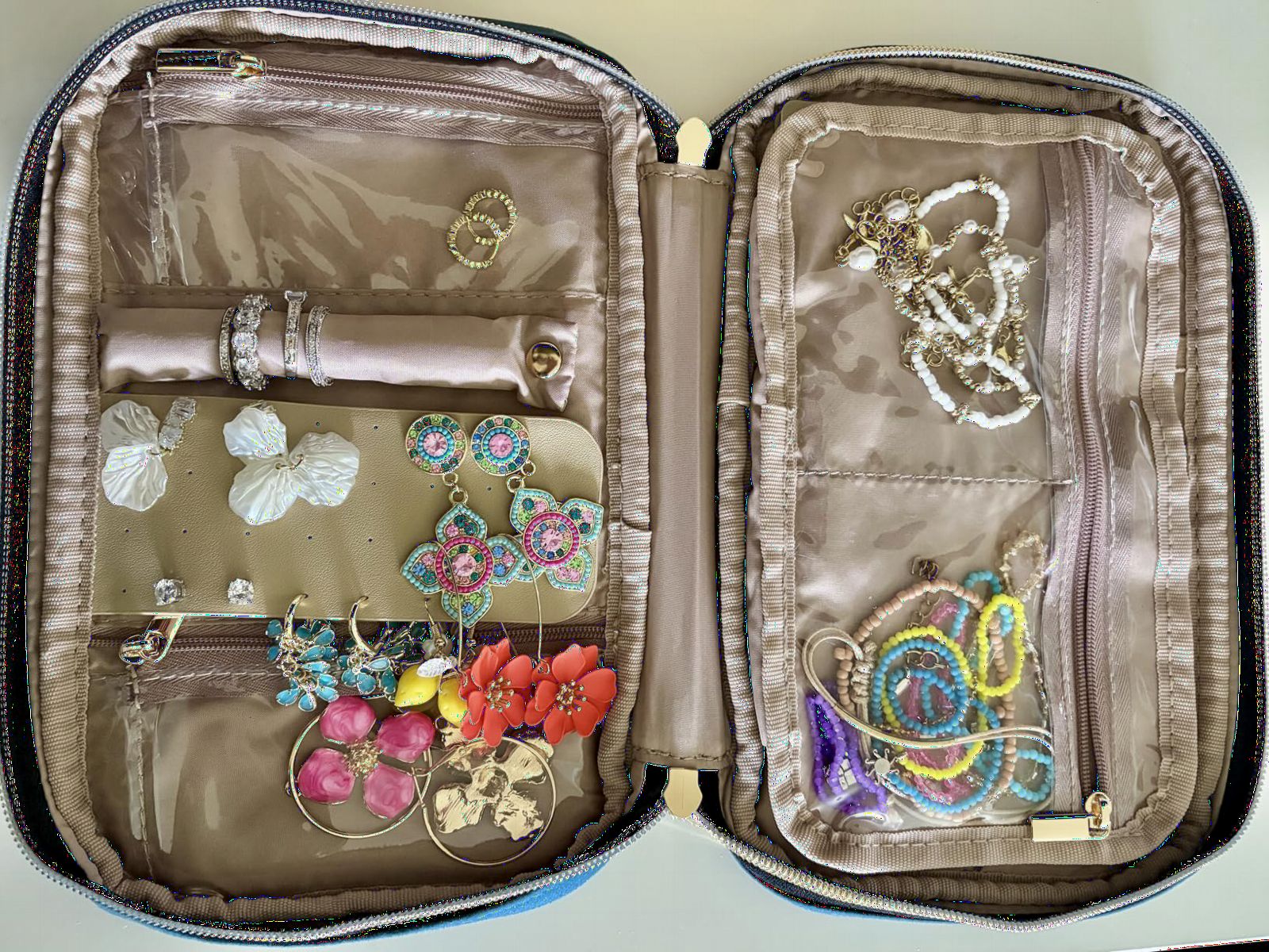 NISHEL Travel Jewelry Case Organizer, Compact Jewelry Storage Bag for Necklaces, Earrings, Rings, Bracelets and Watch, Portable Jewelry Holder for Trip, Vacation, Daily Use, Pink customer photo 2