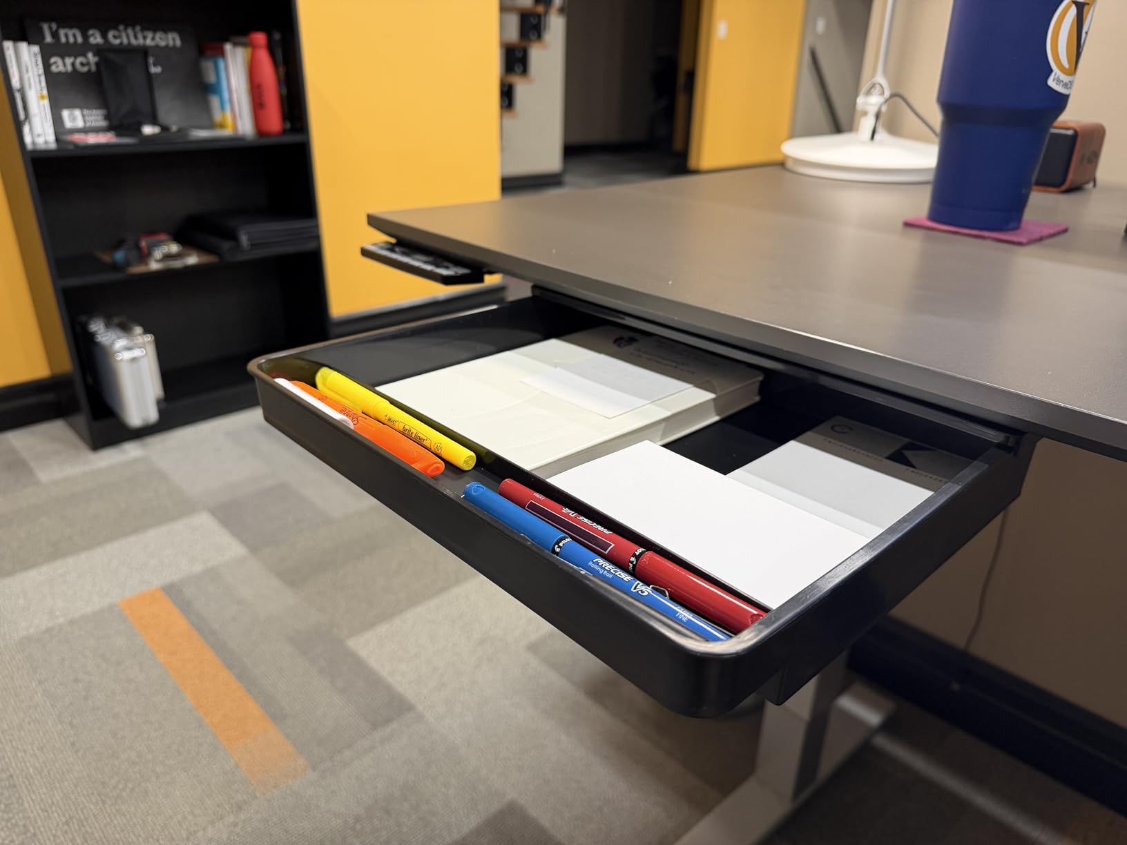 Under Desk Drawer Storage Organizer - 2 Pack (Large and Small) Black - 2 Installation Methods (Screw or Adhesive) customer photo 2