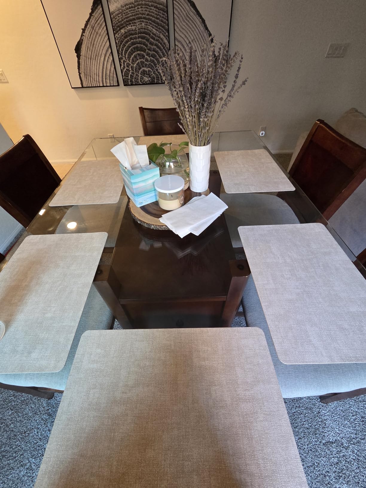 Maxpearl Faux Leather Placemats Set of 6, Easy to Clean, Beige | Waterproof - Heat Resistant - Non Slip - Wipe Clean Dining Table Place Mats, Suitable for Indoor & Outdoor Use, 17''x12'' customer photo 1