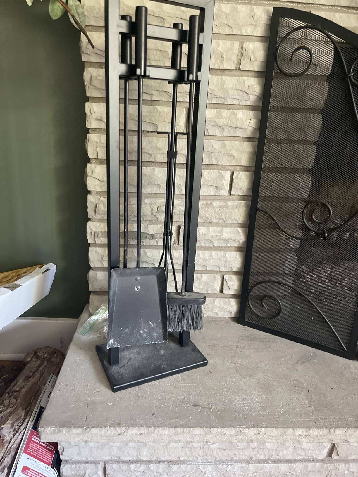 FEED GARDEN Fireplace Tools Set 5 Pieces, 30 Inch Modern Wrought Iron Outdoor Fireplace Accessories Set Long Holder Indoor with Poker, Tongs, Shovel, Brush, Base Black customer photo 1