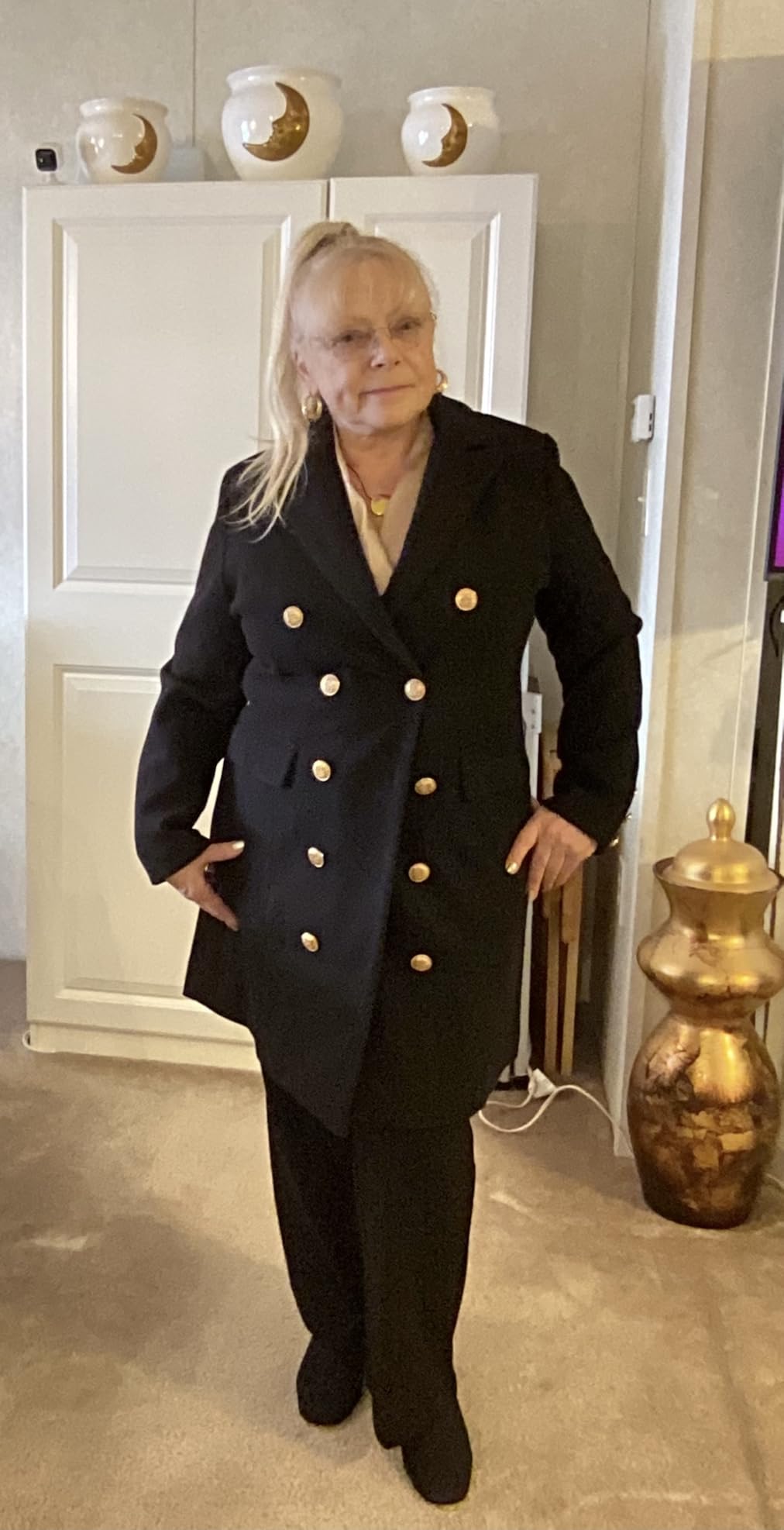 Womens Fall Winter Wool Coats Double Breasted Midi Peacoat Trench Coats customer photo 2