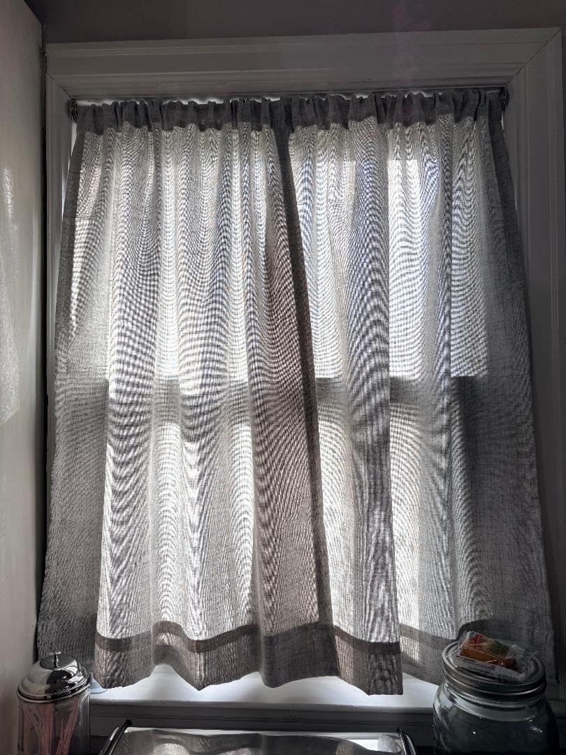 2 Pack Faux Linen Valance for Windows Kitchen Living Room Valances Rod Pocket Farmhouse Country Rustic Bathroom Small Window Treatment (54x15 inch, Natural) customer photo 1