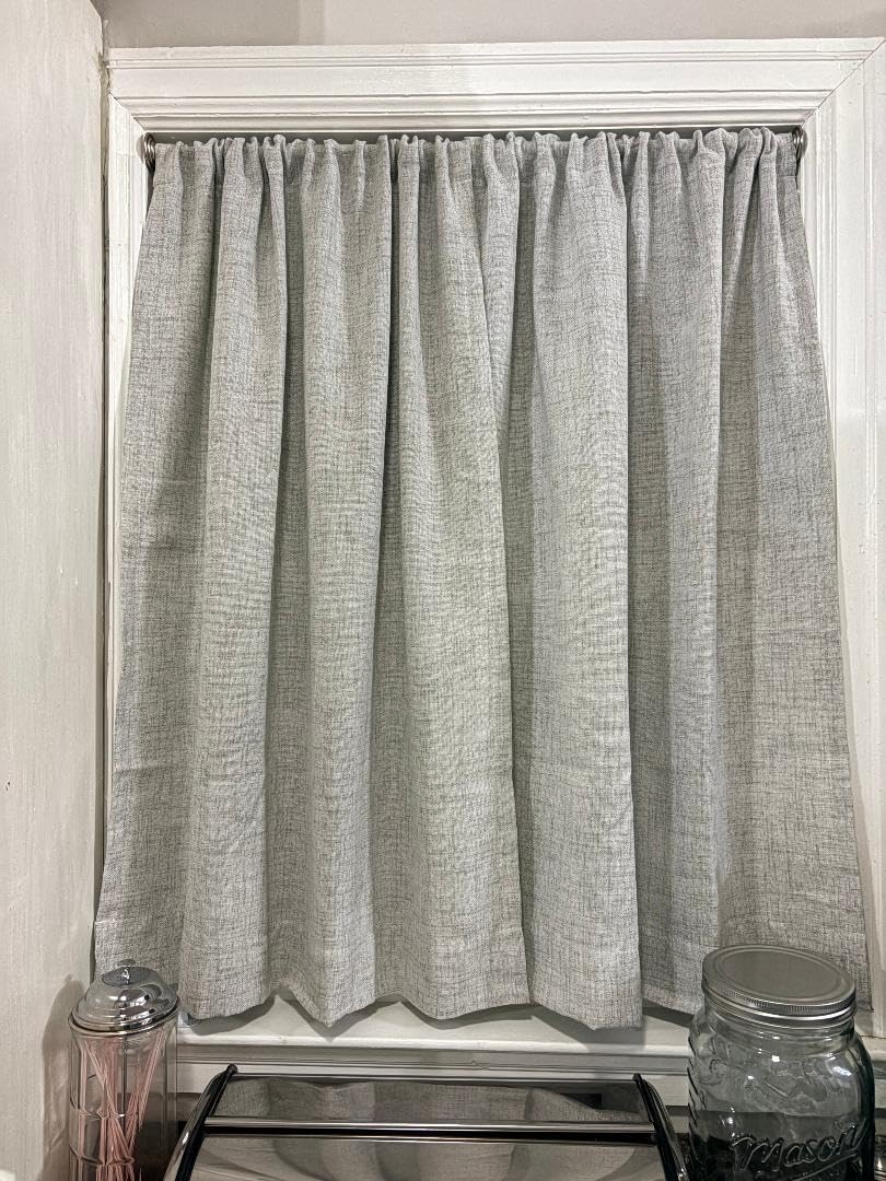 2 Pack Faux Linen Valance for Windows Kitchen Living Room Valances Rod Pocket Farmhouse Country Rustic Bathroom Small Window Treatment (54x15 inch, Natural) customer photo 2